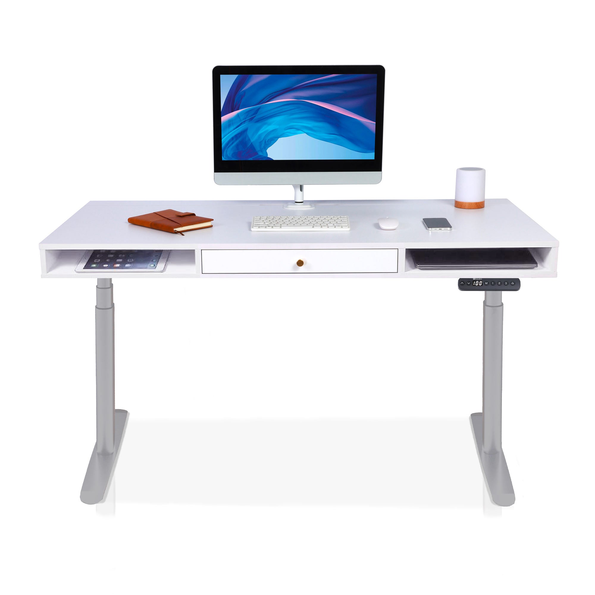 bureau assis debout SPACE DYNAMIC CIRCLE 1 tiroir coloris gris blanc