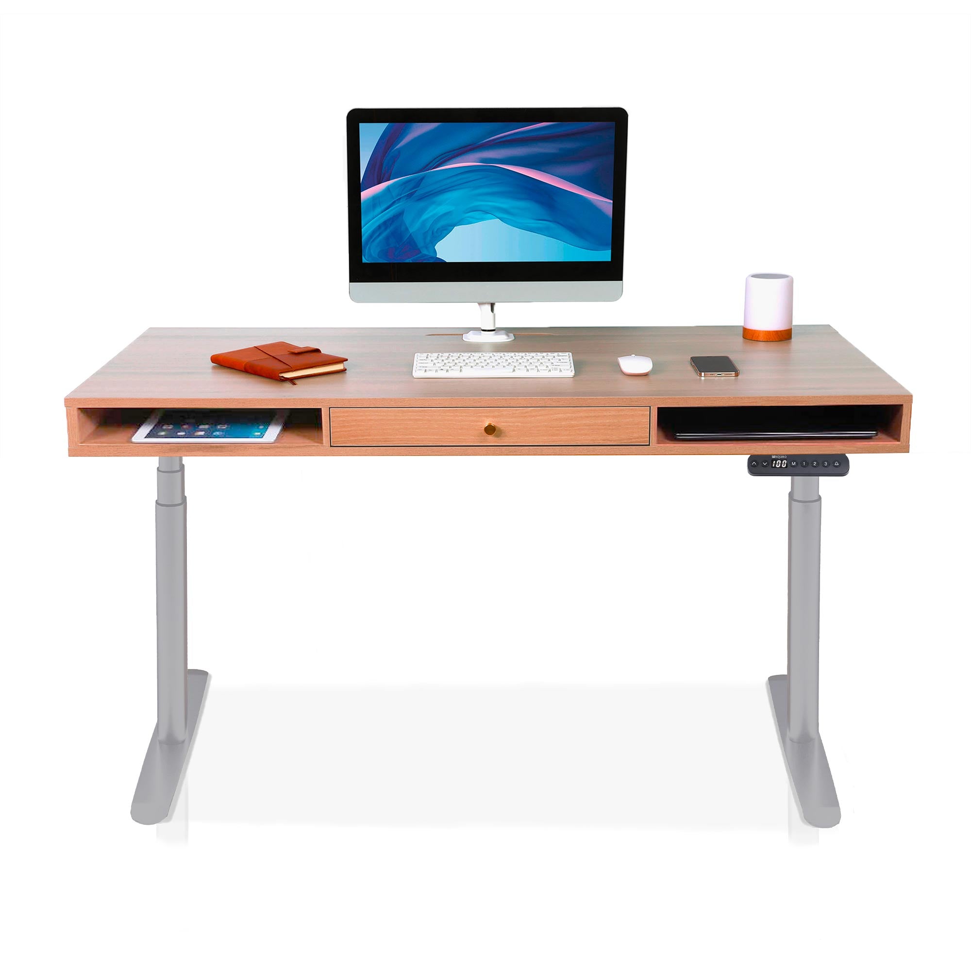 bureau assis debout SPACE DYNAMIC CIRCLE 1 tiroir coloris gris chene