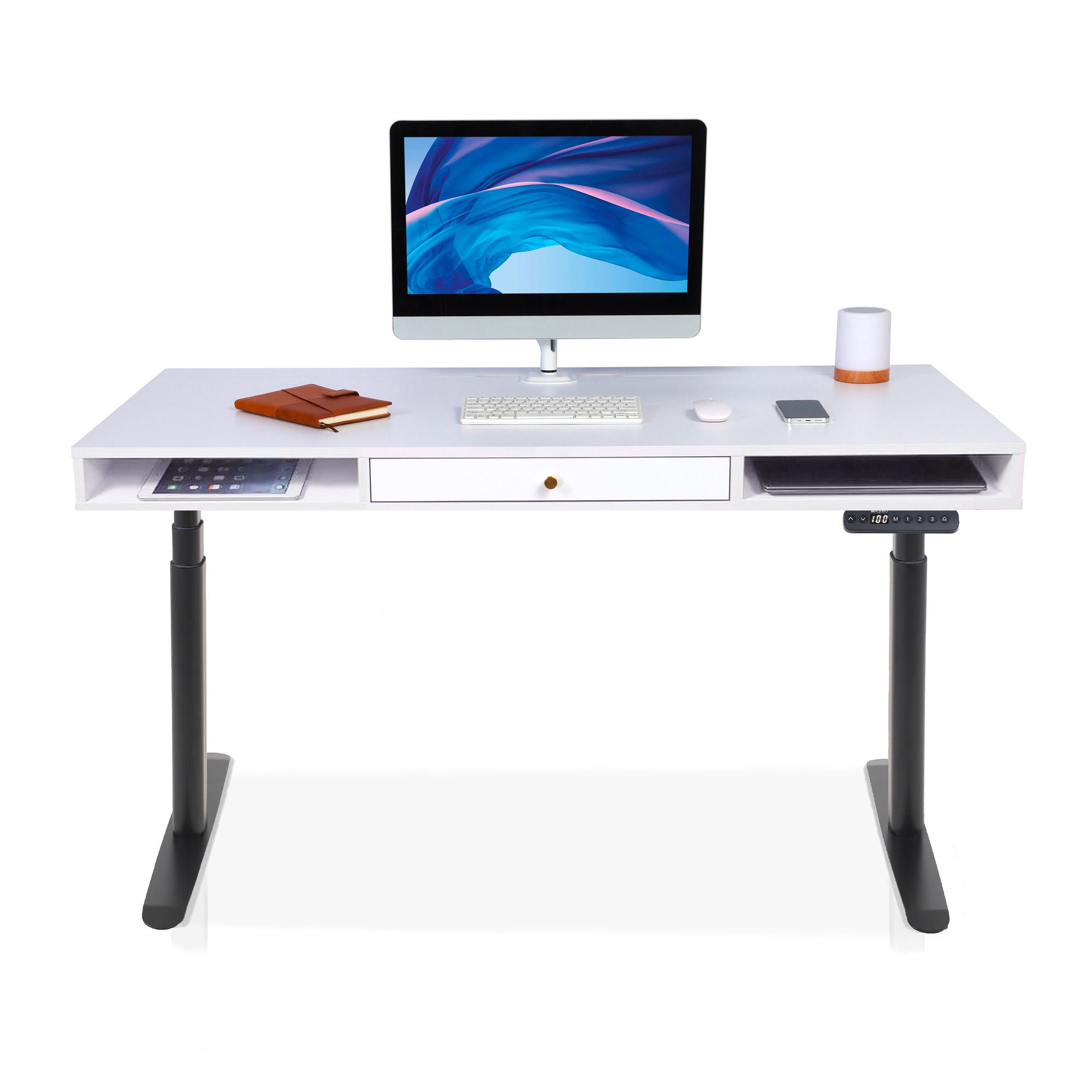 bureau assis debout SPACE DYNAMIC CIRCLE 1 tiroir coloris blanc noir