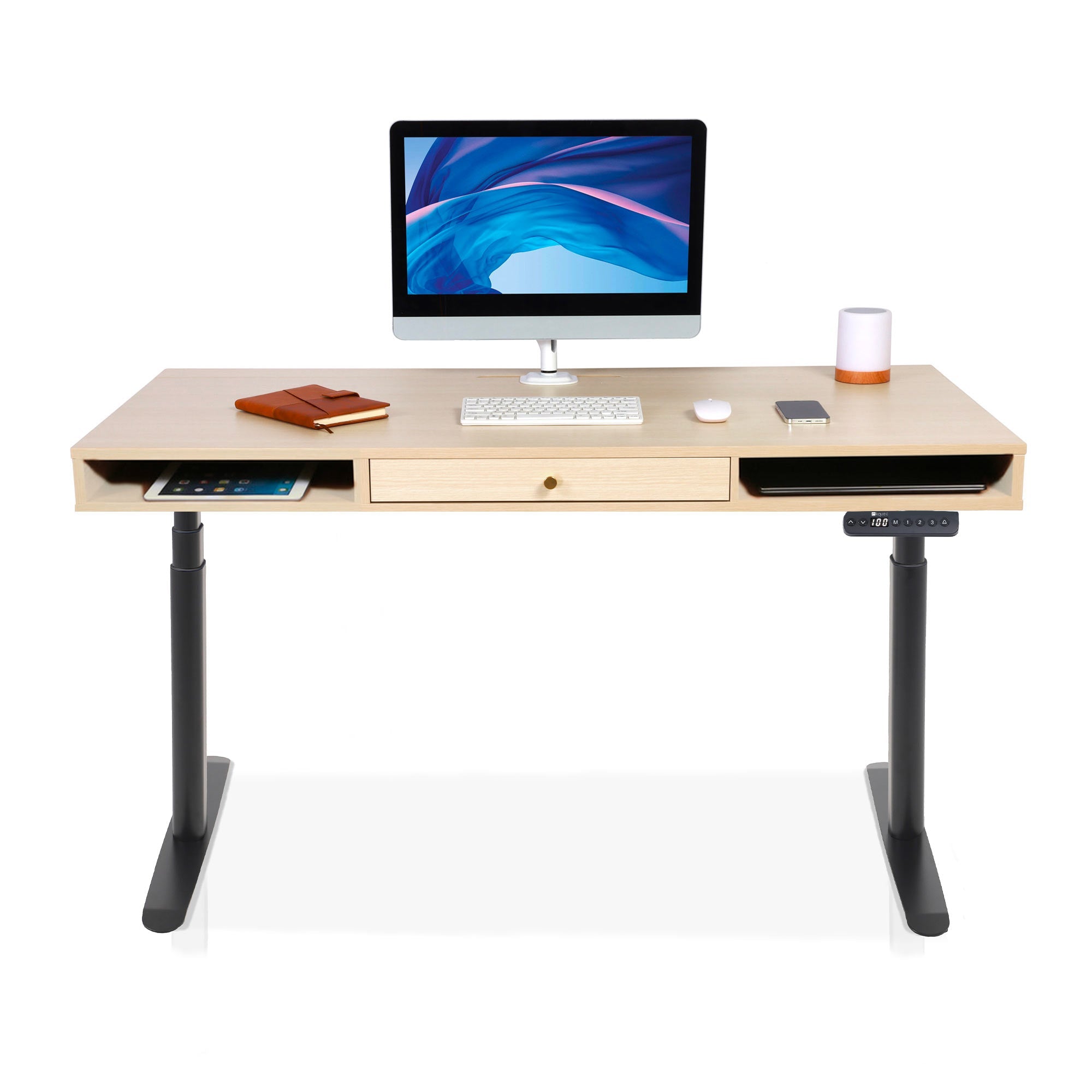 Bureau assis debout 1 tiroir - SPACE DYNAMIC CIRCLE 2 180x80 cm noir-chene-clair