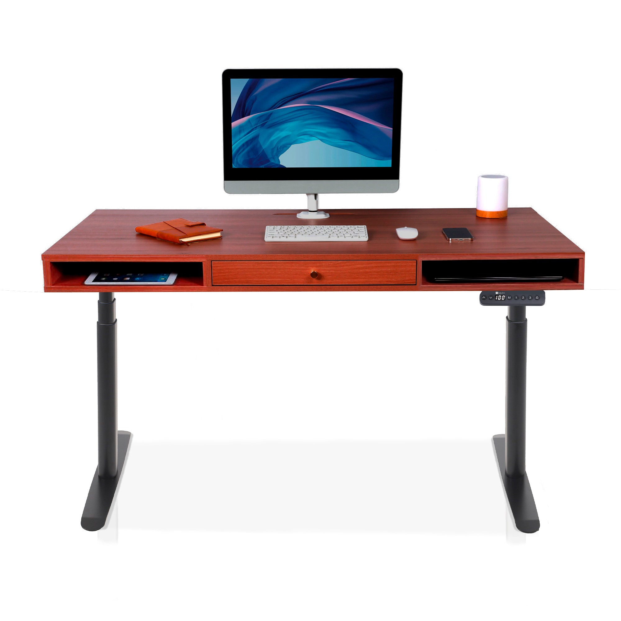 bureau assis debout SPACE DYNAMIC CIRCLE 1 tiroir coloris noir chene acajou