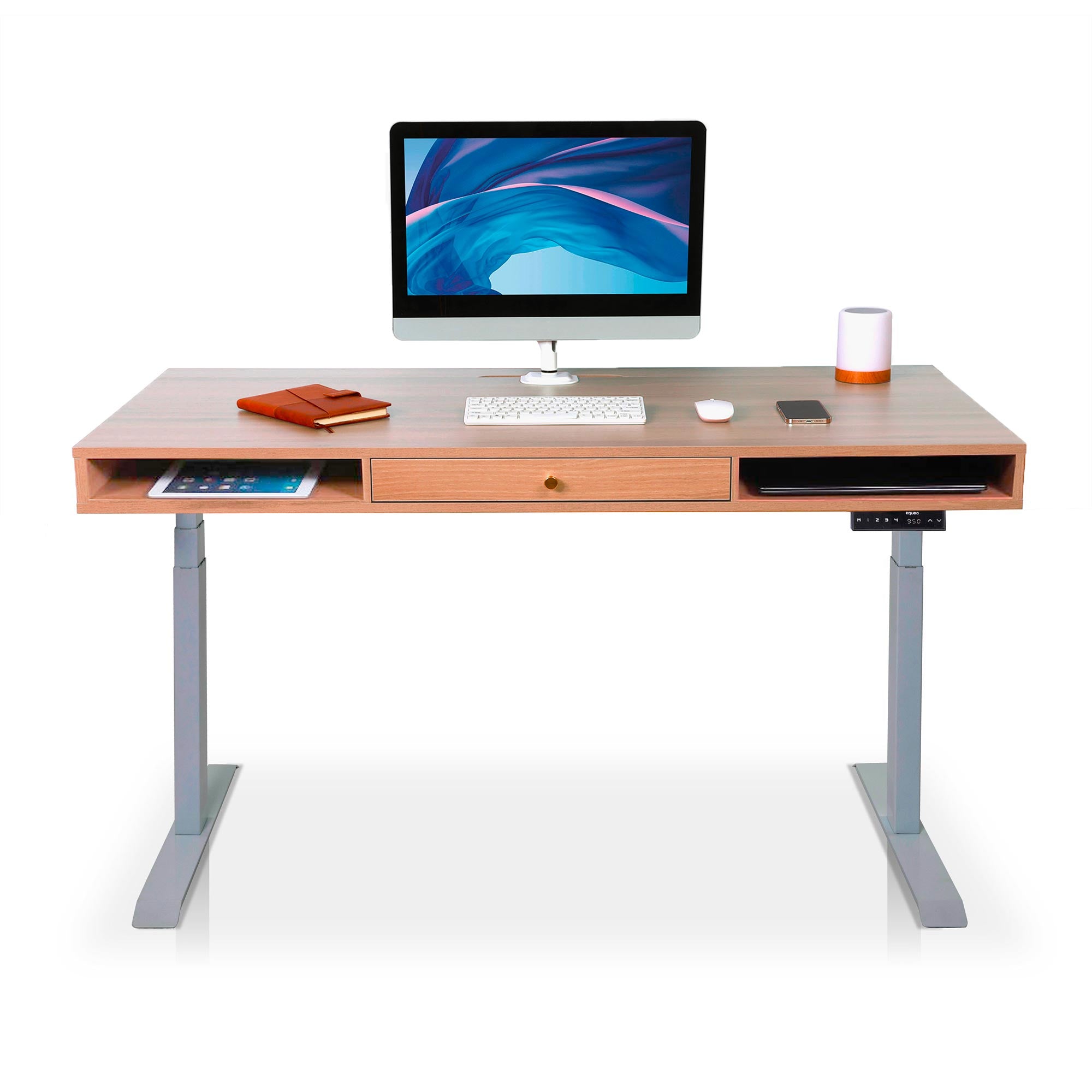 bureau assis debout space dynamic square avec trappe coloris gris chene 140cm