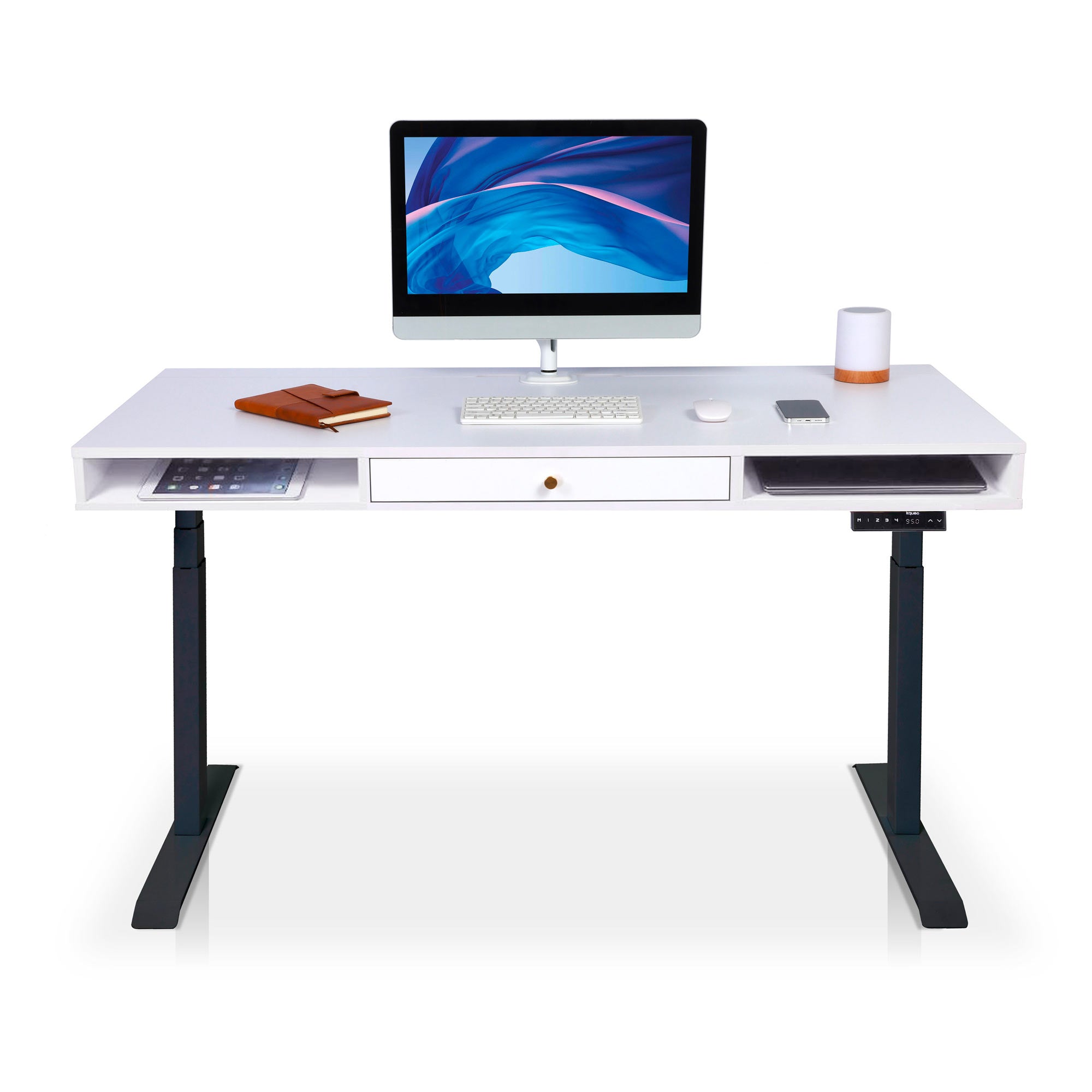 bureau assis debout space dynamic square avec trappe coloris gris chene 140cm