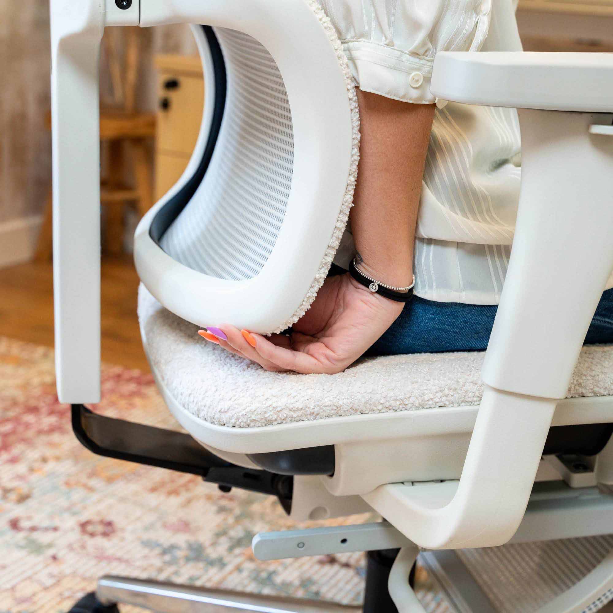 chaise de bureau TERRANA bouclette blanche