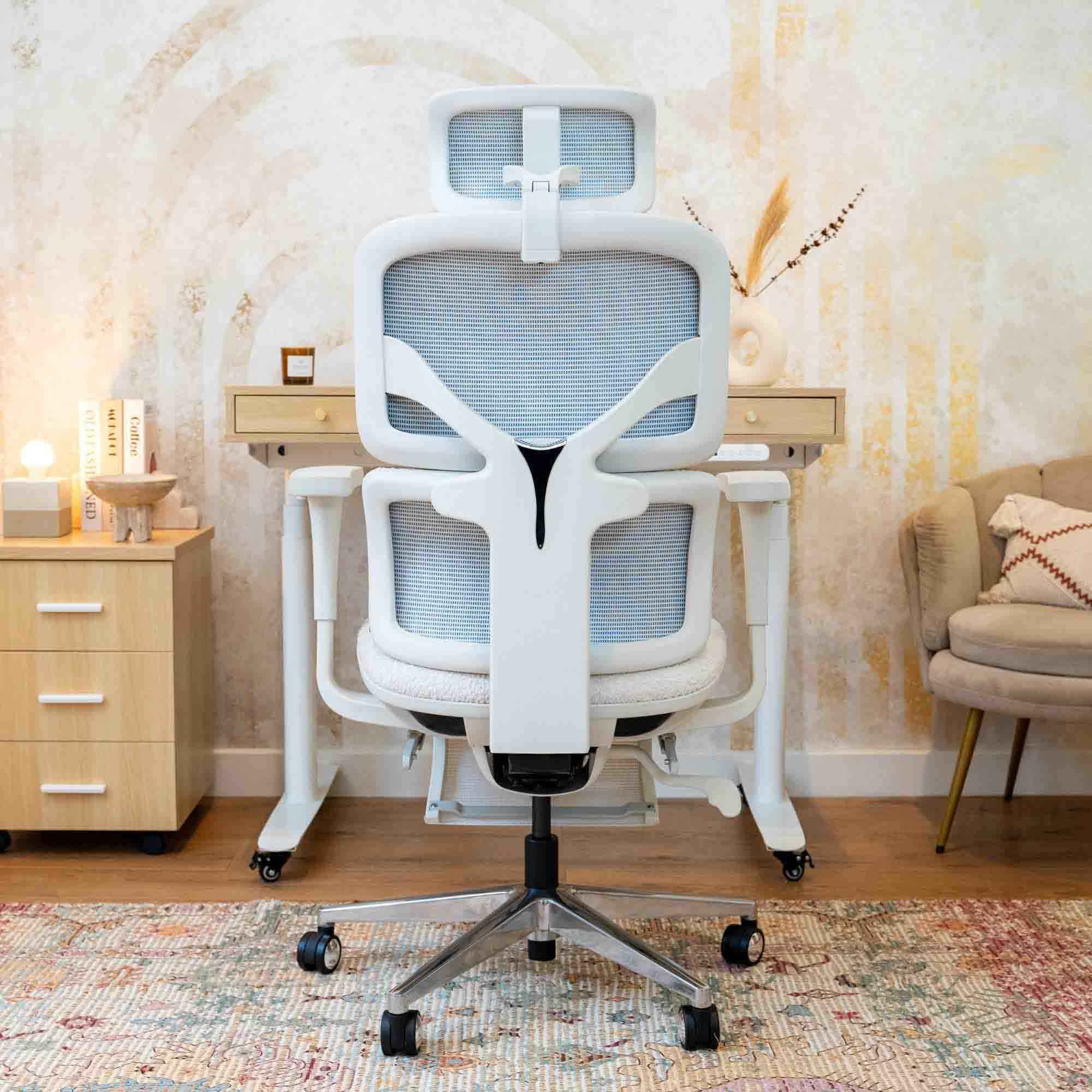 chaise de bureau TERRANA bouclette blanche