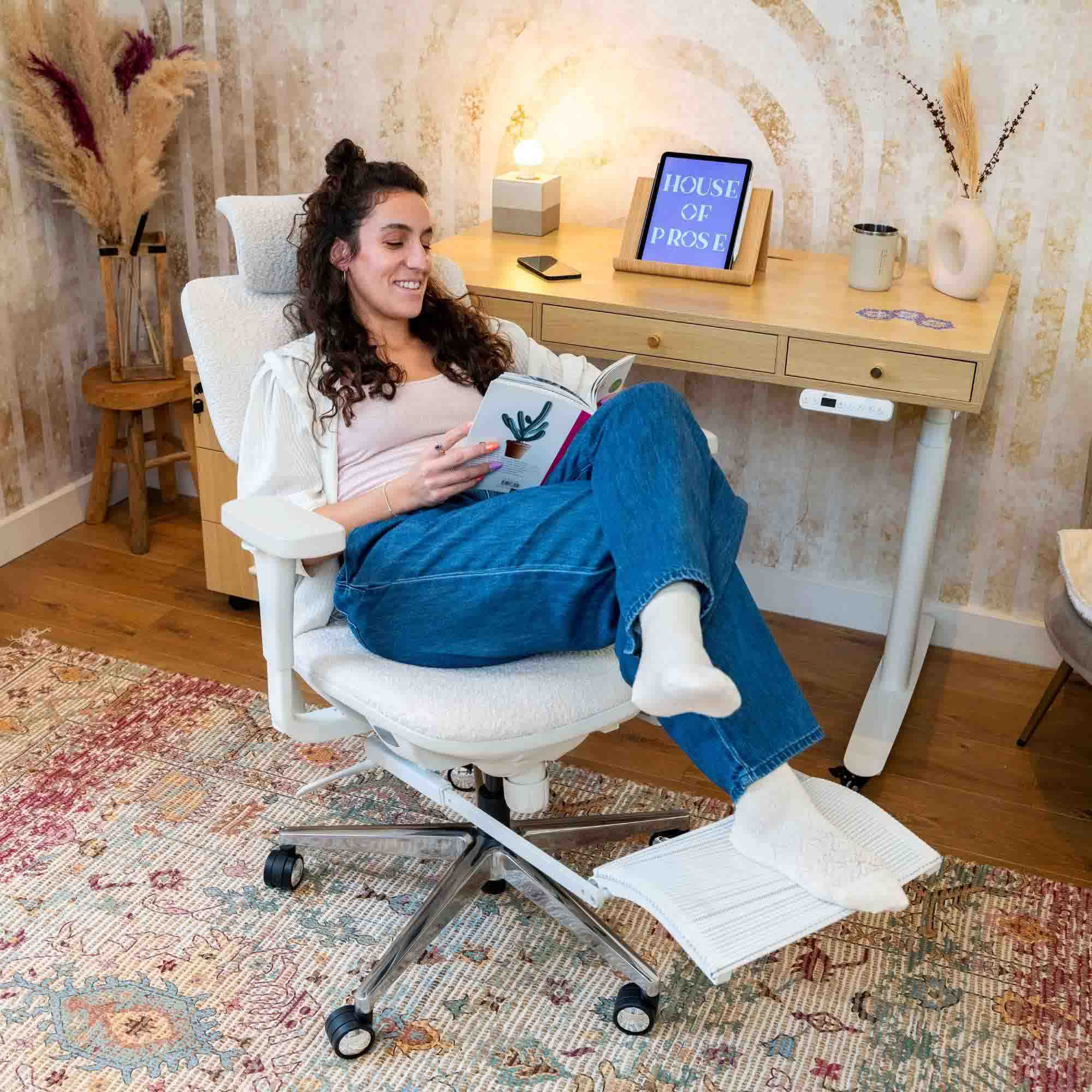chaise de bureau TERRANA bouclette blanche