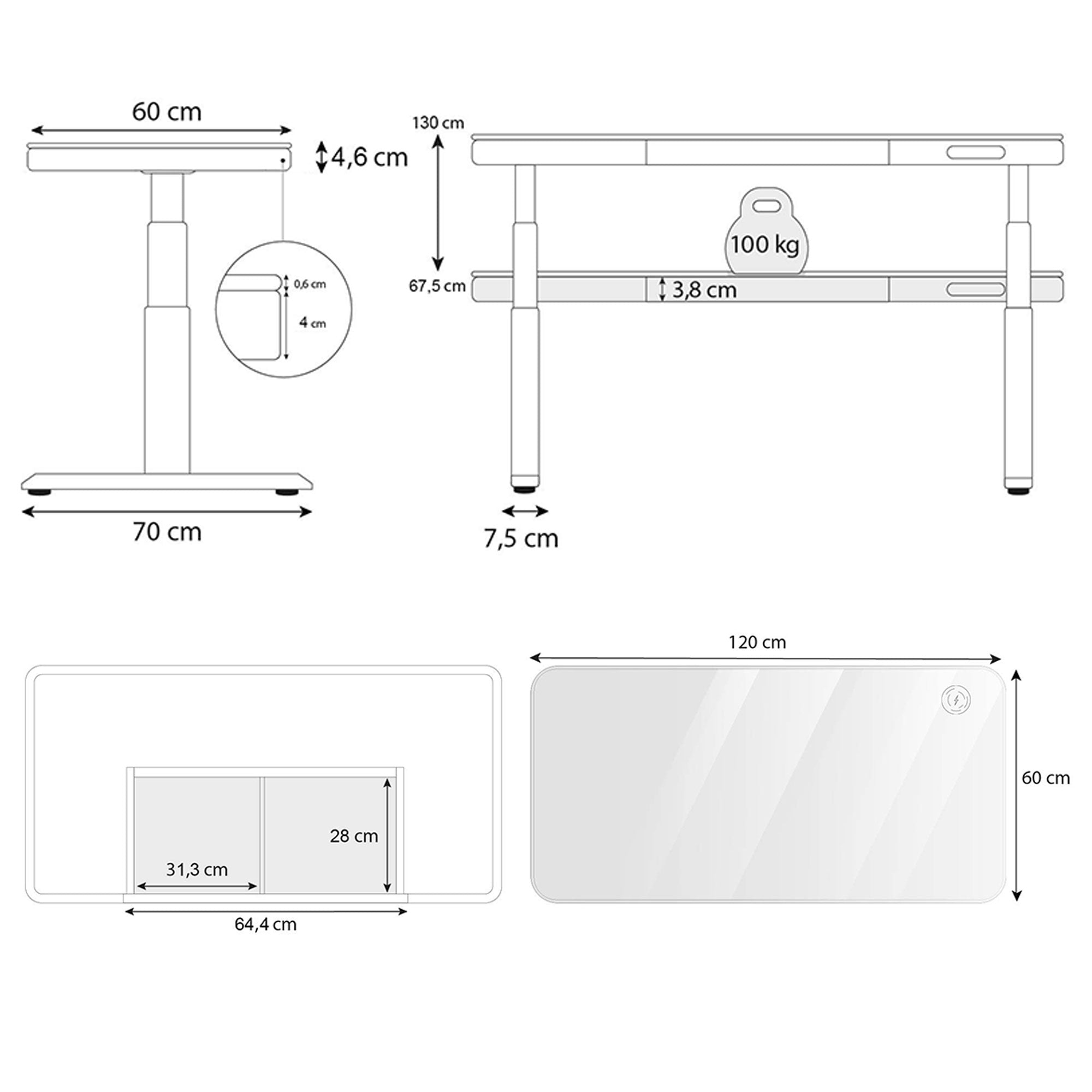 dimension bureau assis debout CONNECT 120cm Kqueo