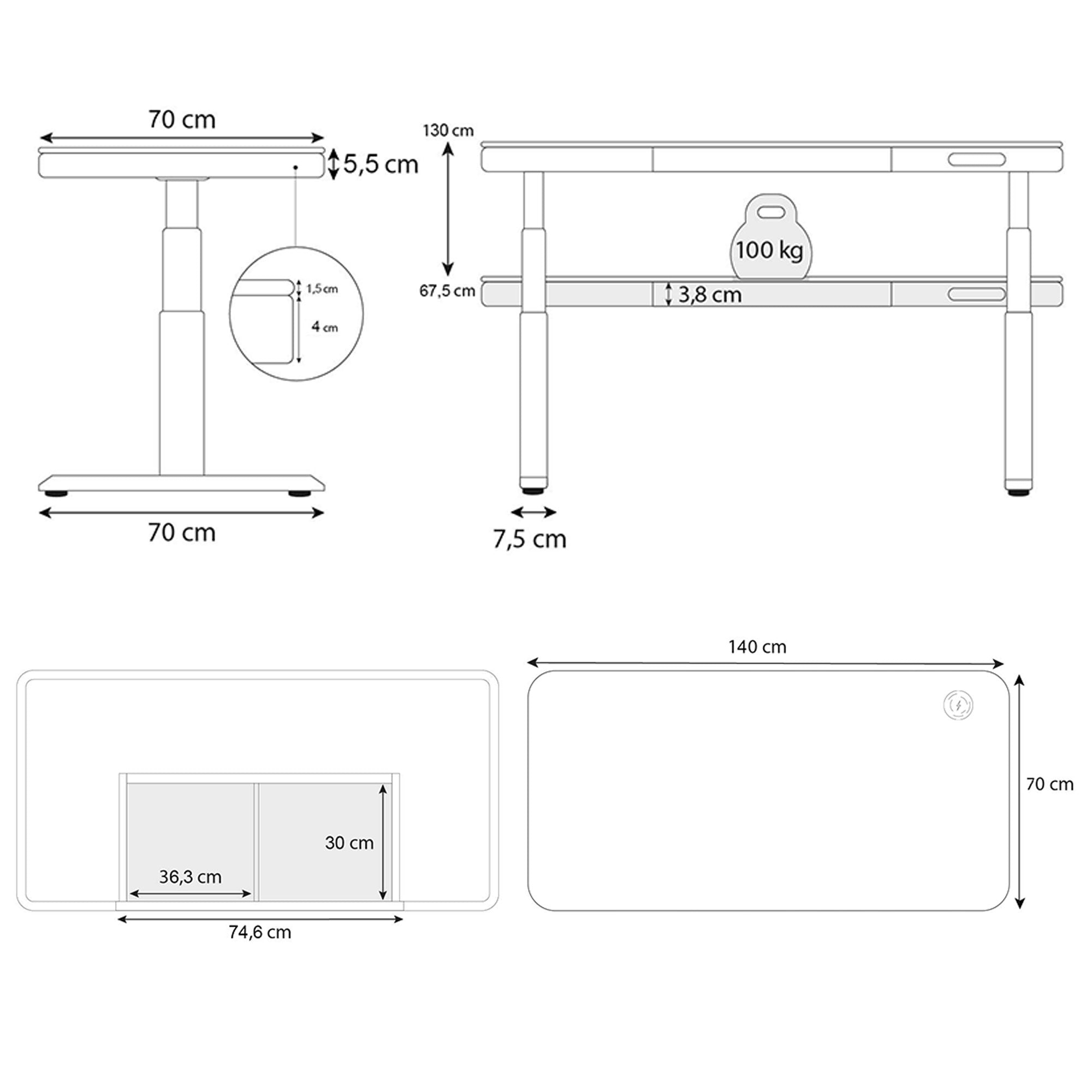 dimension bureau assis debout CONNECT bambou 140x70cm KQUEO