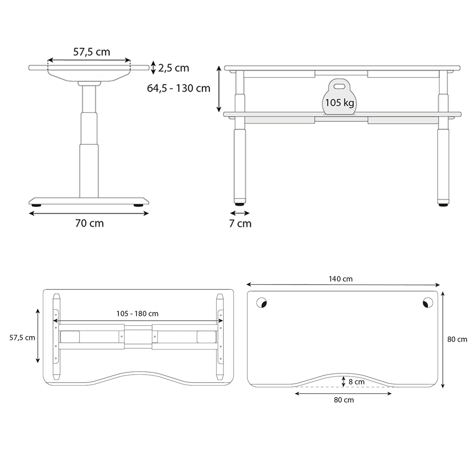 bureau assis debout DYNAMIC SMOOTH 140x80cm