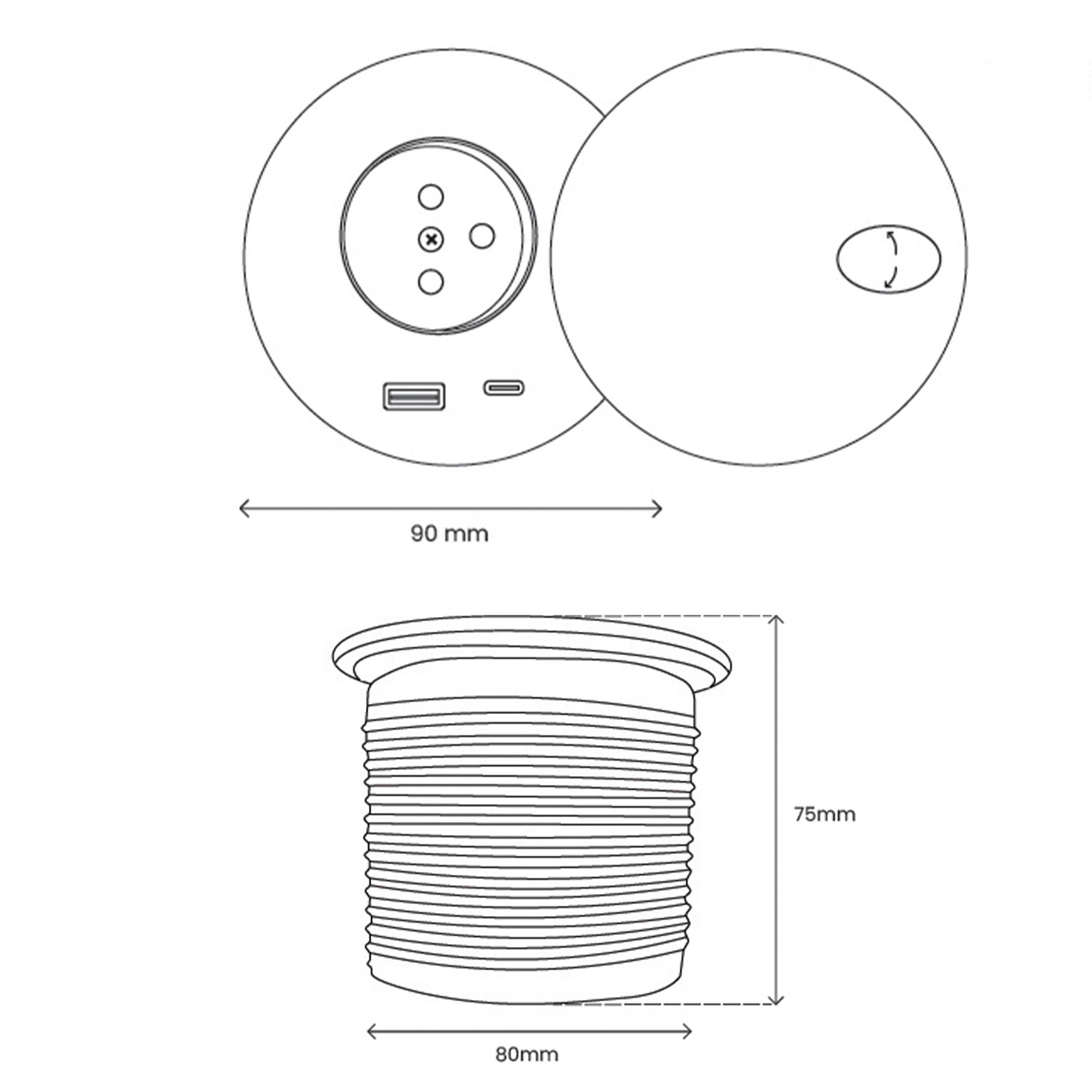 plan prise encastrée pour bureau assis debout Kqueo