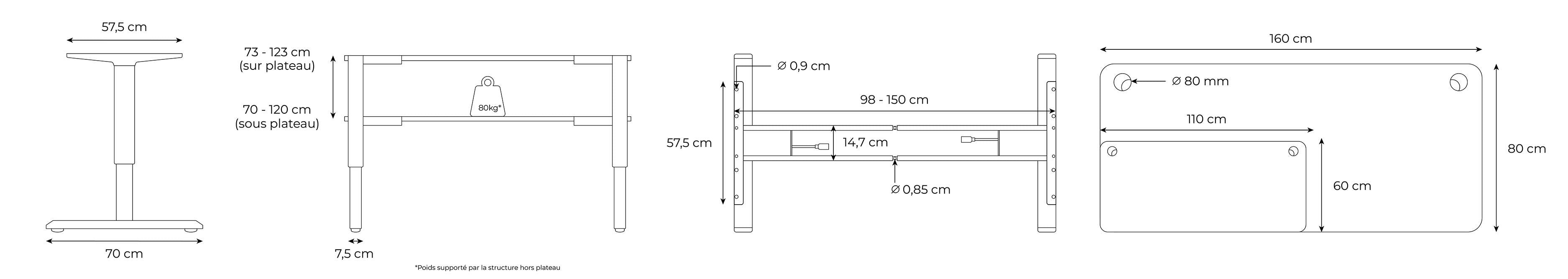 dimensions bureau assis debout LIFT