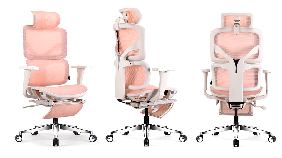 chaise de bureau ergonomique TERRANA blanche et rose