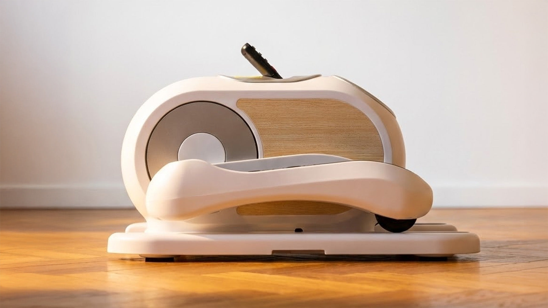 pédalier ELIPTIC finition blanche et bois clair, design épuré et esthétique