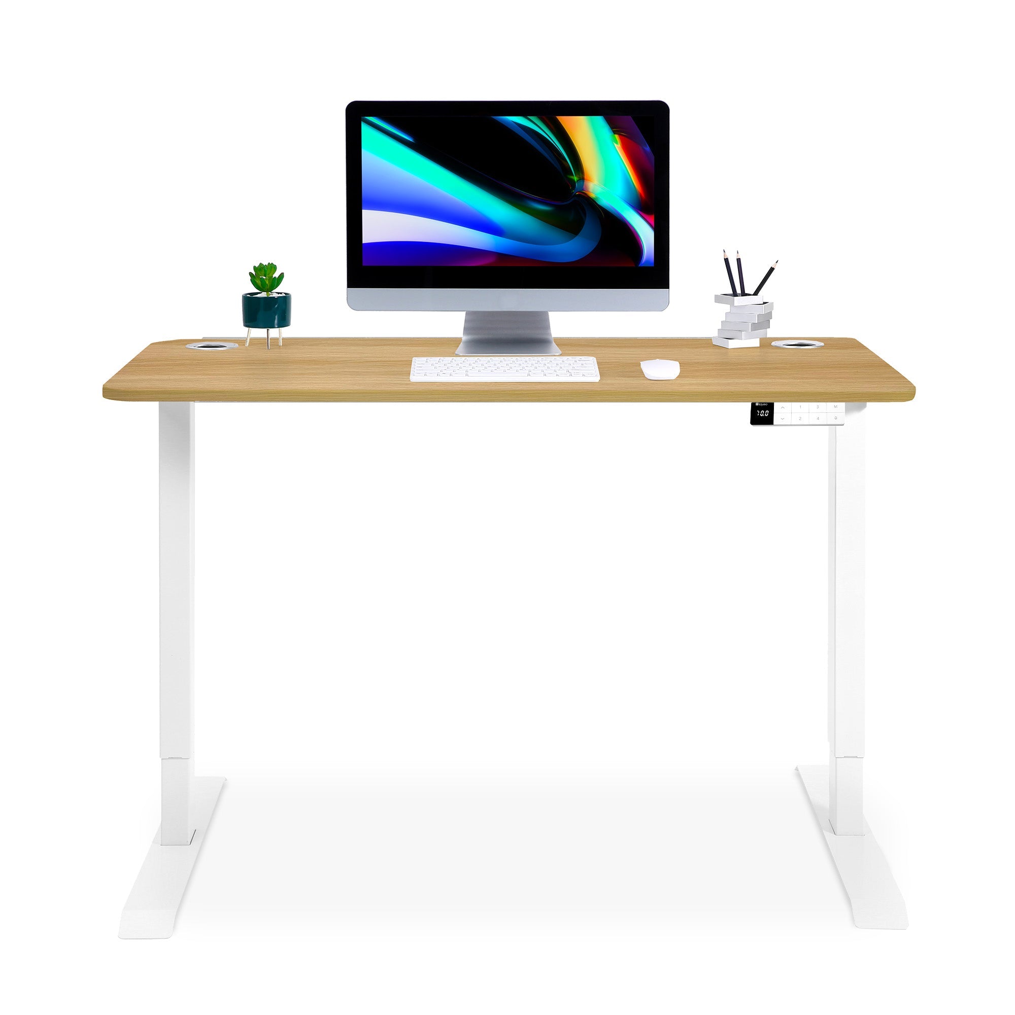 bureau assis debout LIFT KQUEO cadre noir et plateau coloris chene blond