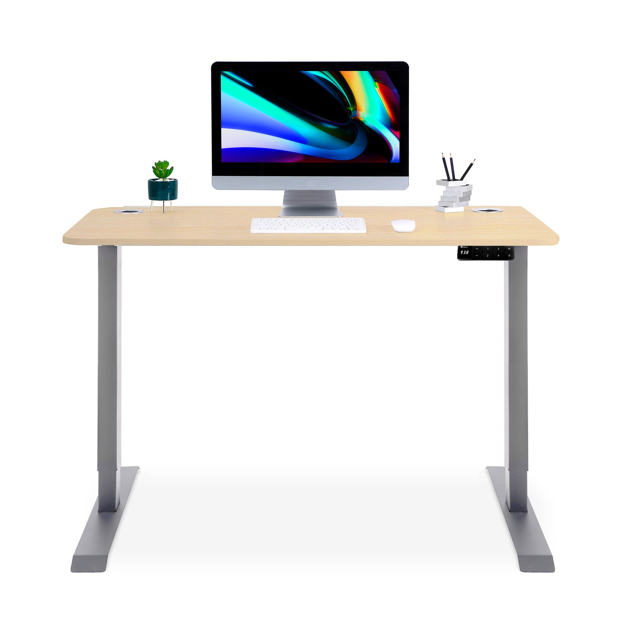 bureau assis debout LIFT KQUEO cadre gris et plateau chene clair