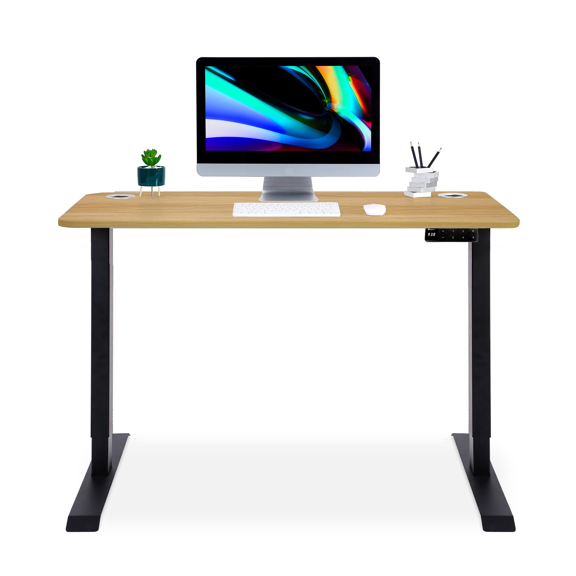 bureau assis debout LIFT KQUEO cadre noir et plateau coloris chene blond