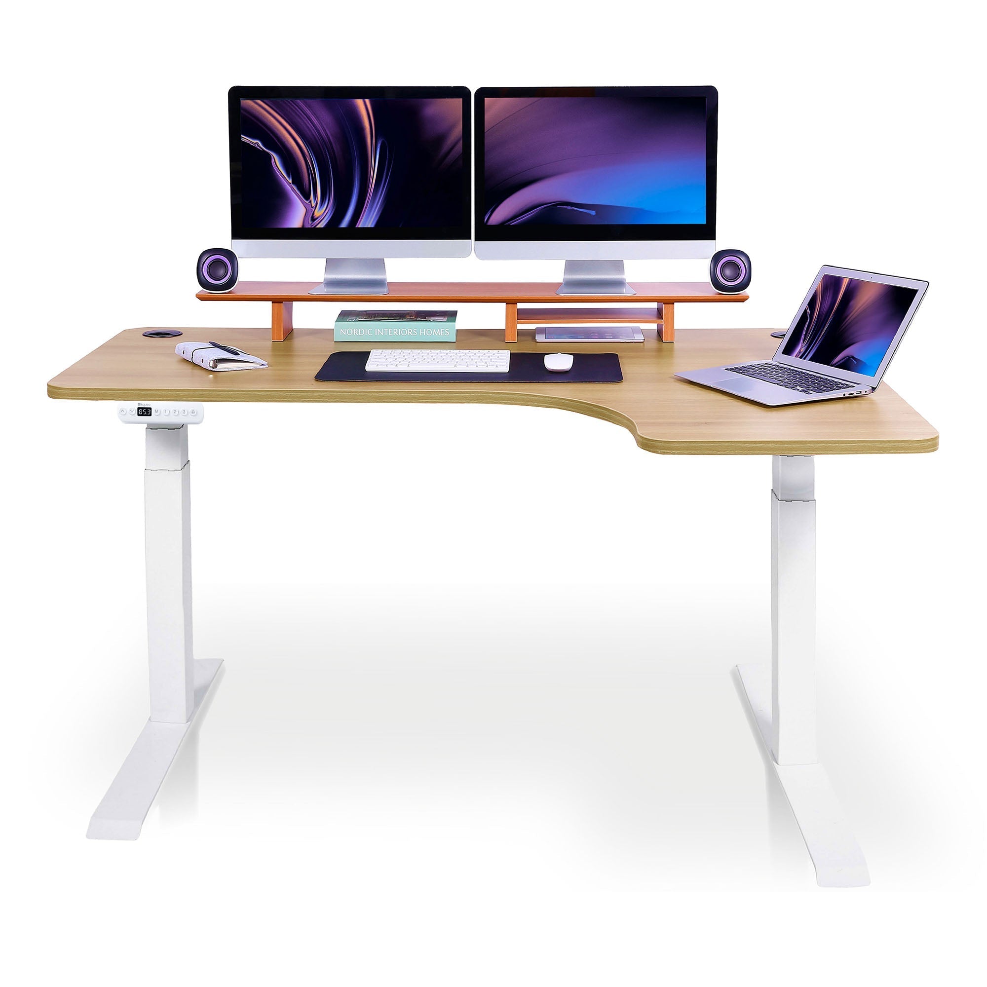 Bureau assis debout d’angle - CORNER L 160x110 cm blanc-chene-blond