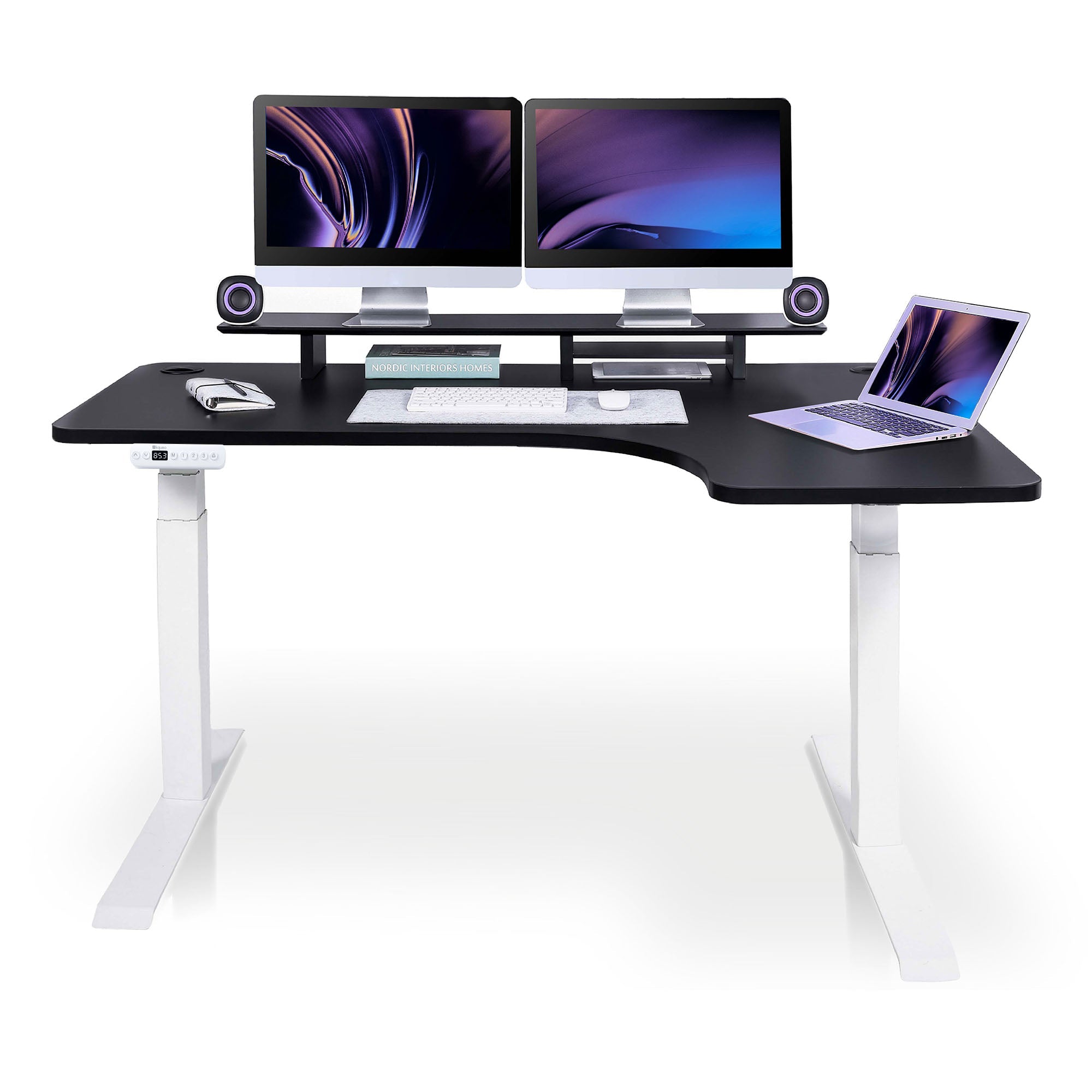 Bureau assis debout d’angle - CORNER L 180x120 cm blanc-noir