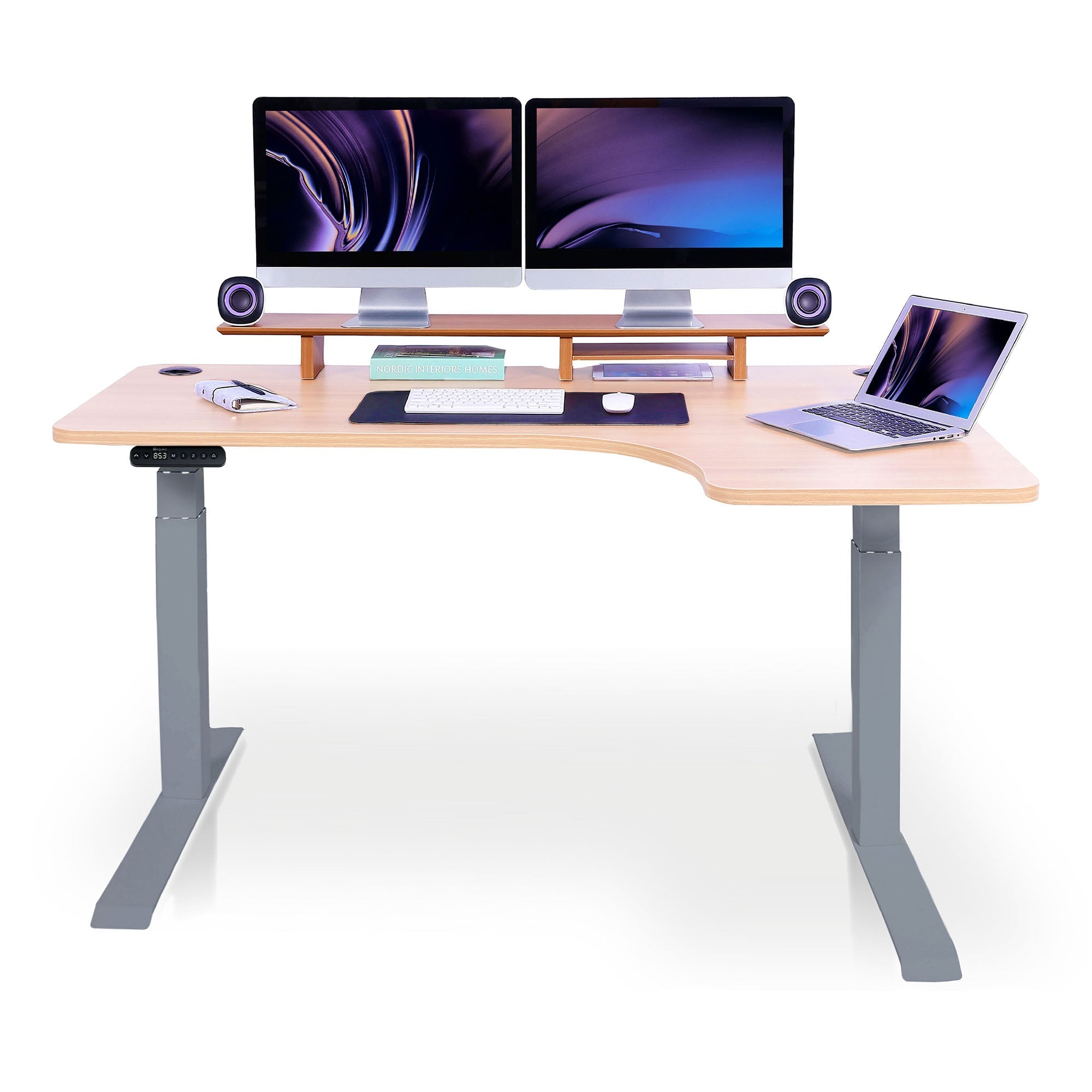 Bureau assis debout d’angle - CORNER L 160x110 cm gris-chene-clair