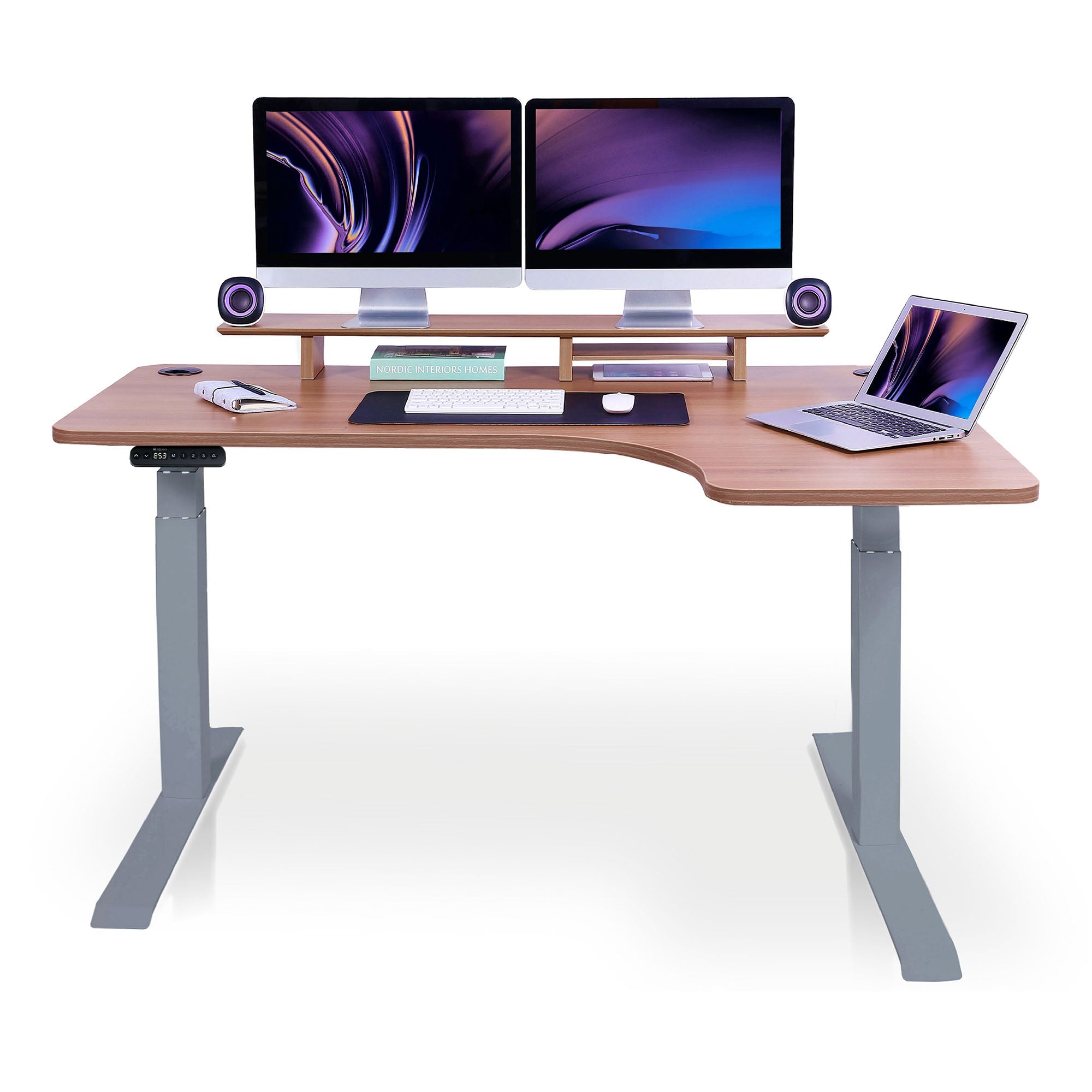 Bureau assis debout d’angle - CORNER L 160x110 cm gris-chene-naturel