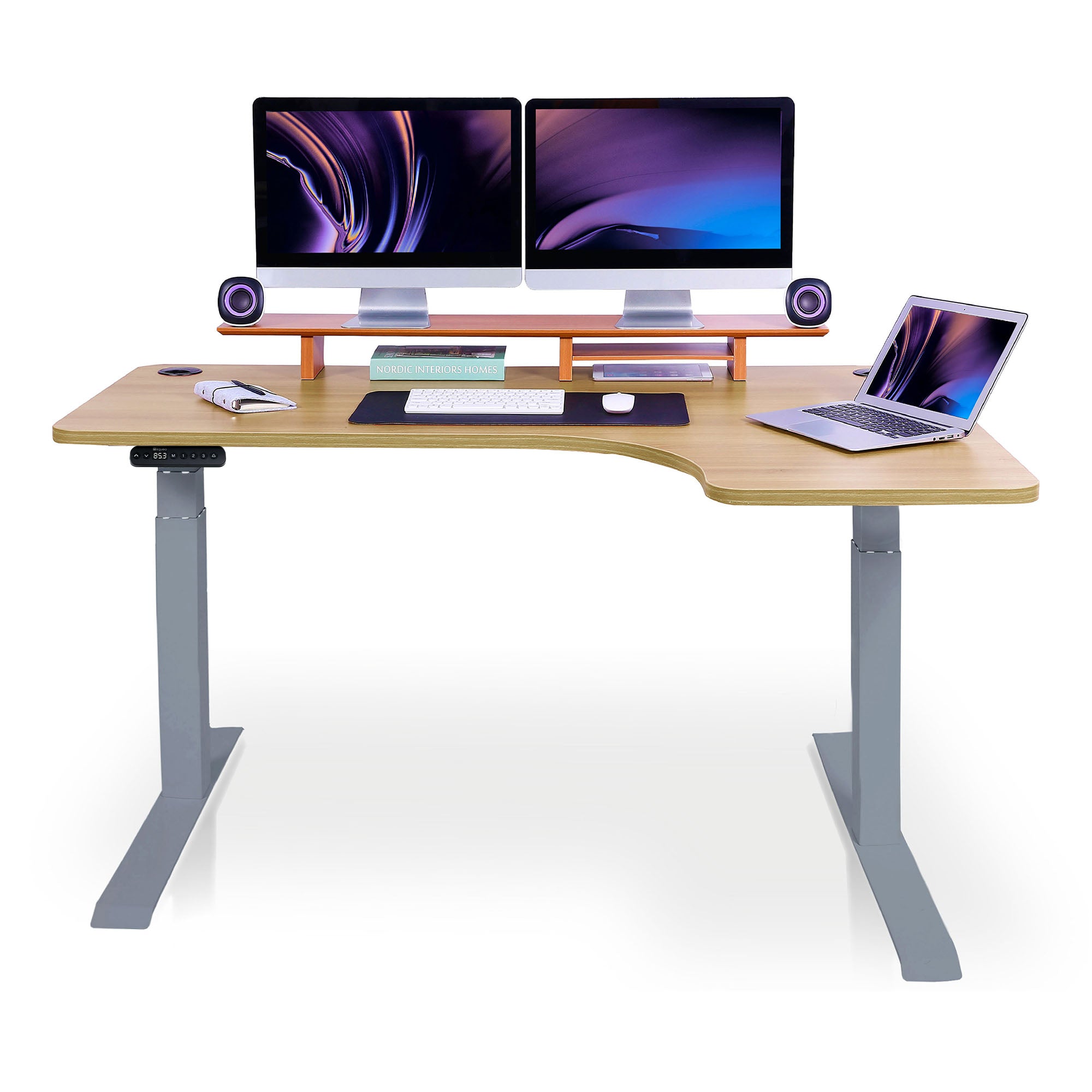 Bureau assis debout d’angle - CORNER L 160x110 cm gris-chene-blond