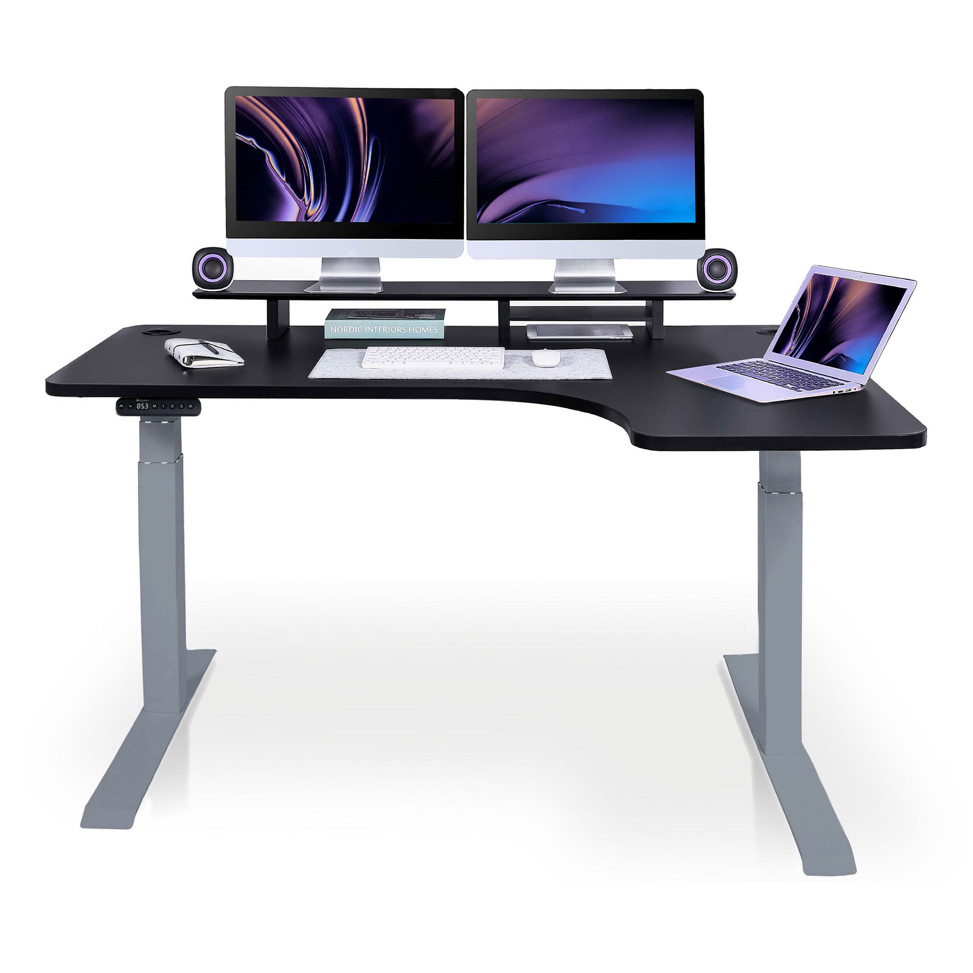 Bureau assis debout d’angle - CORNER L 180x120 cm gris-noir