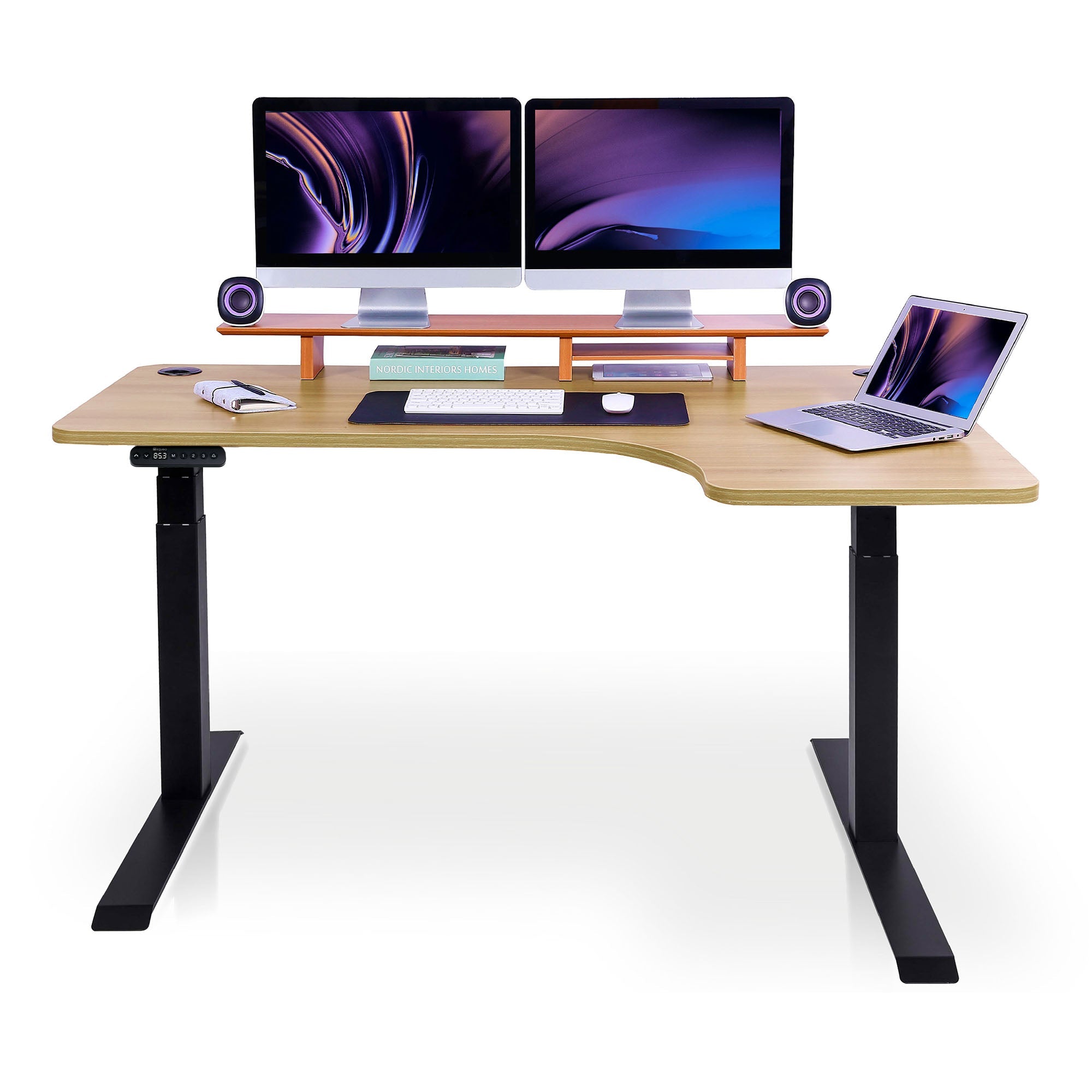 Bureau assis debout d’angle - CORNER L 160x110 cm noir-chene-blond