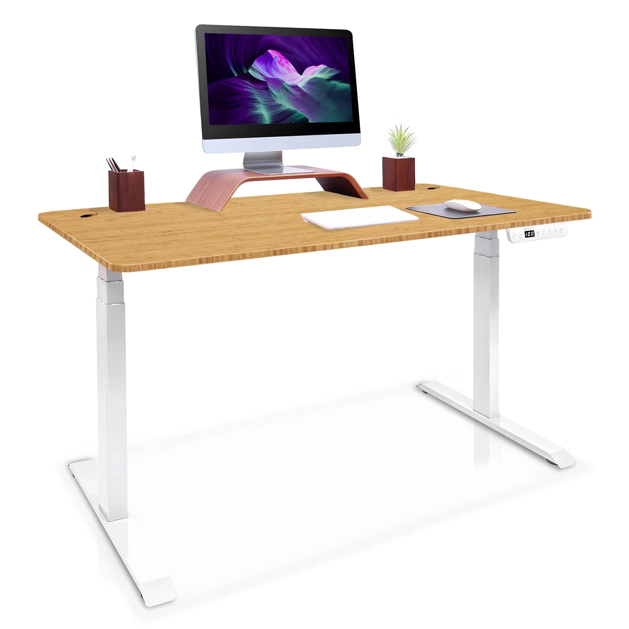 Bureau assis debout en bambou - DYNAMIC SQUARE BAMBOU blanc