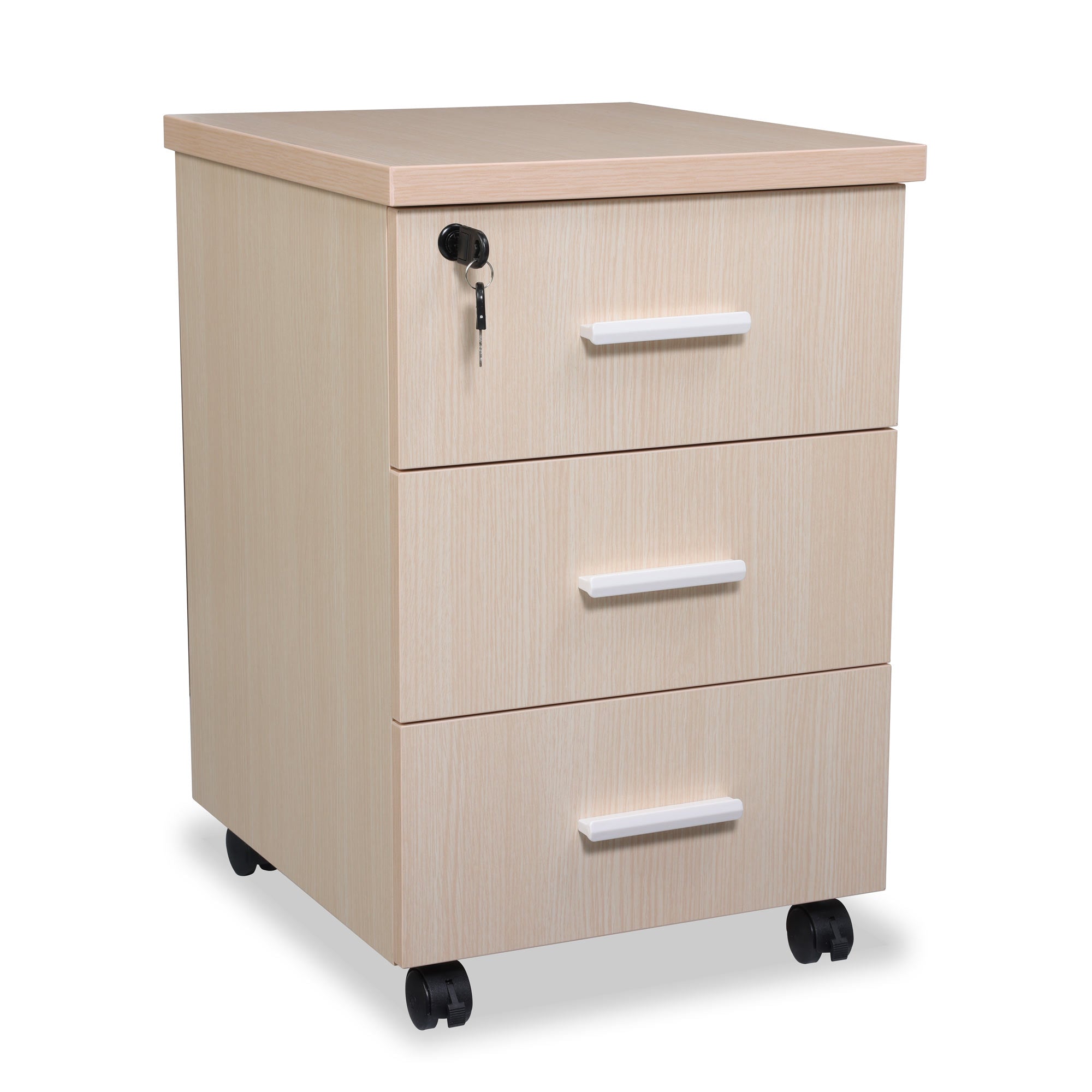 caisson de rangement 3 tiroirs mobile coloris bois clair Kqueo