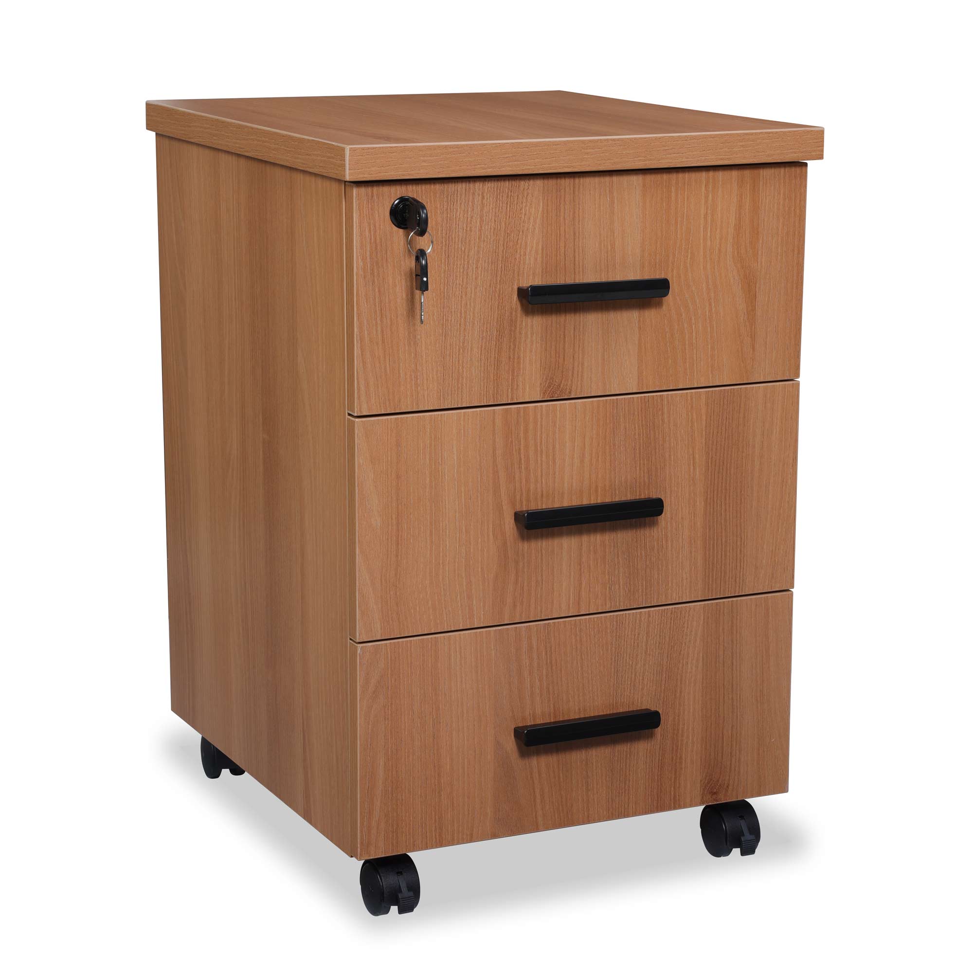 caisson de rangement 3 tiroirs mobile coloris chêne Kqueo