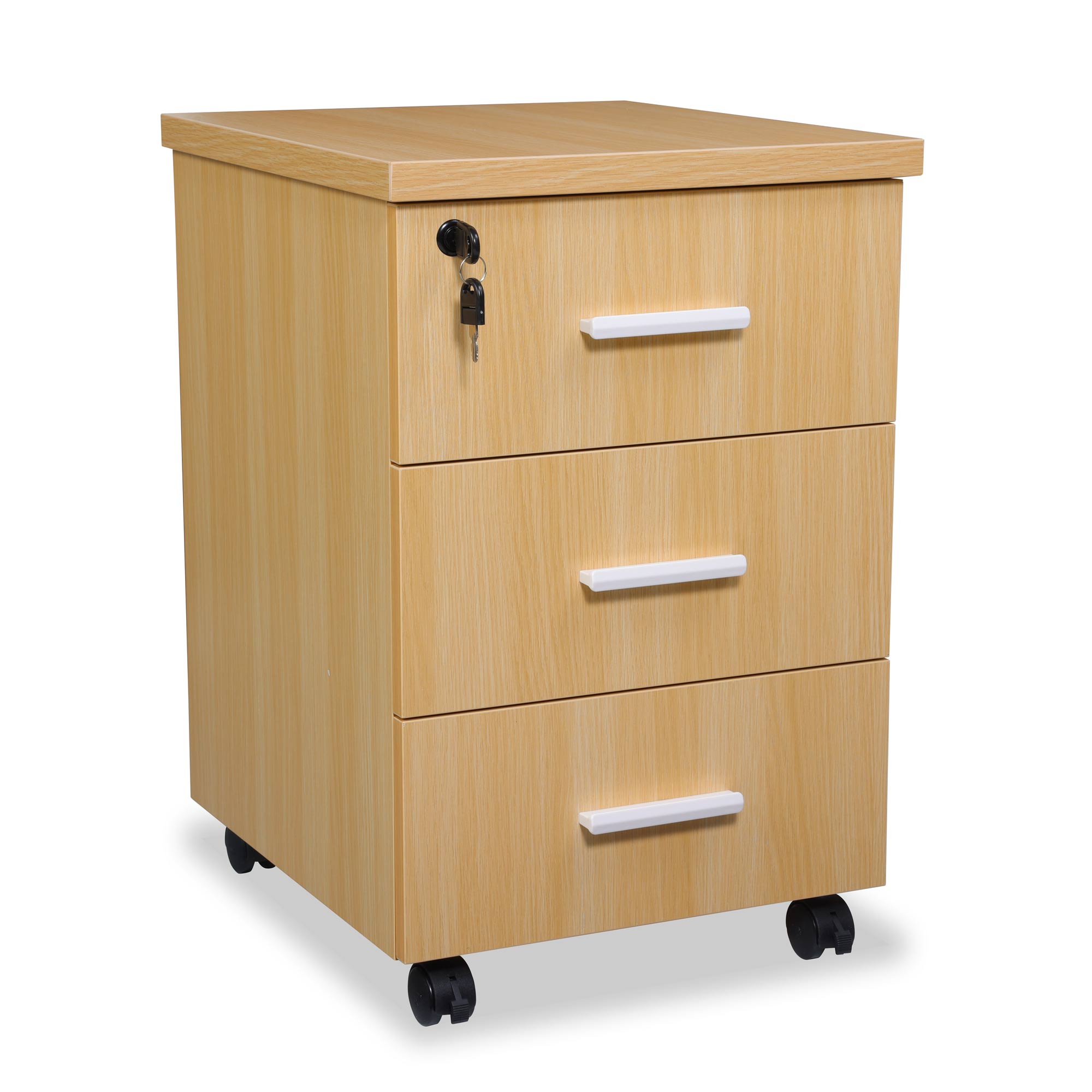 caisson de rangement 3 tiroirs coloris chêne doré Kqueo