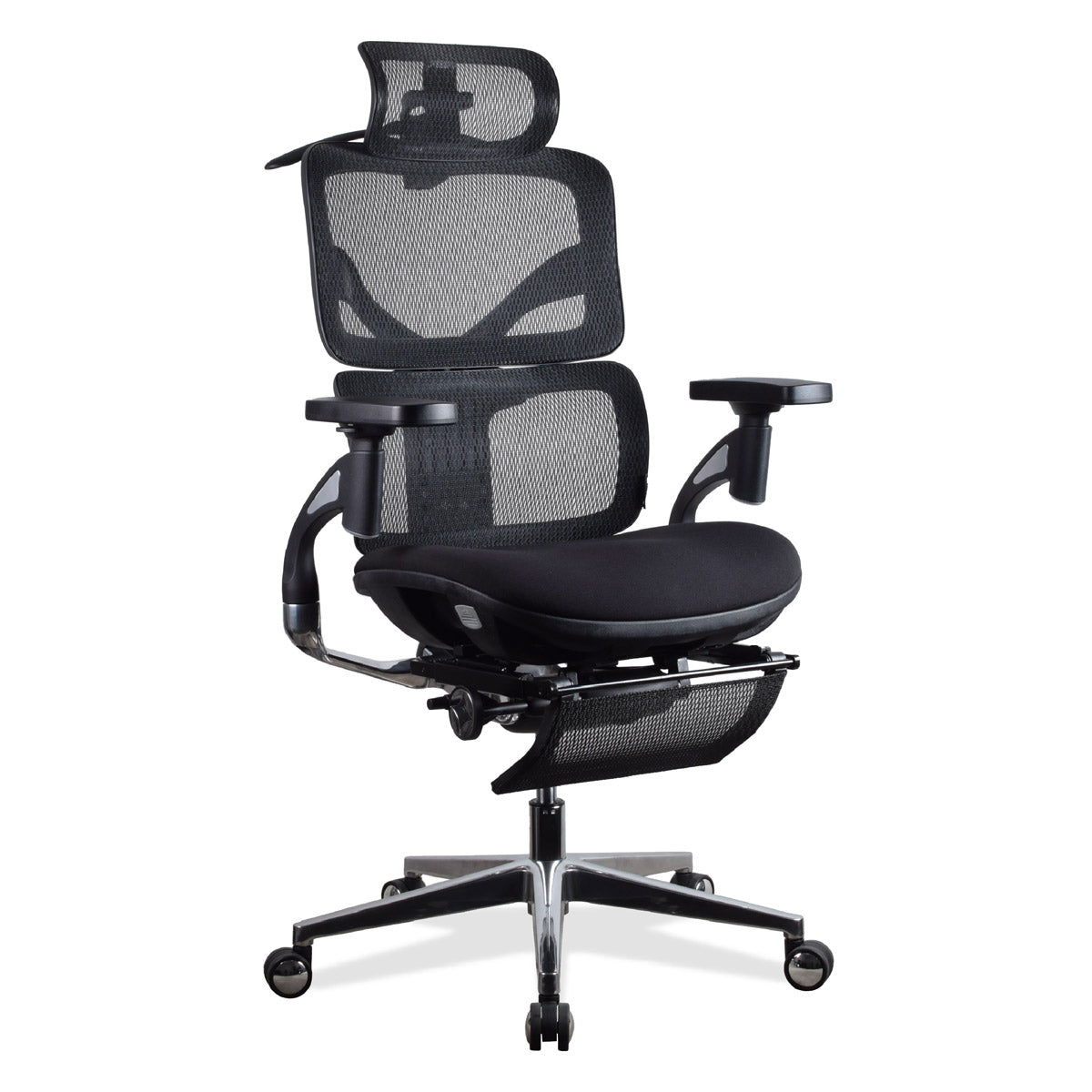 Chaise ergonomique TERRANA PREMIUM noire, accoudoirs rotatifs et appuie-tête réglable