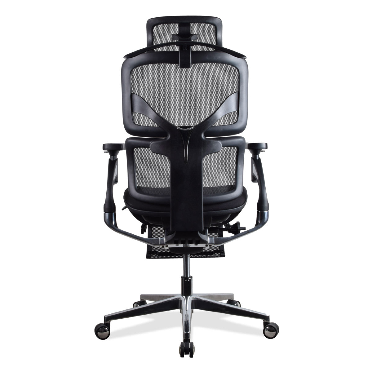 Chaise ergonomique TERRANA PREMIUM noire vue de dos, dossier en maille respirante