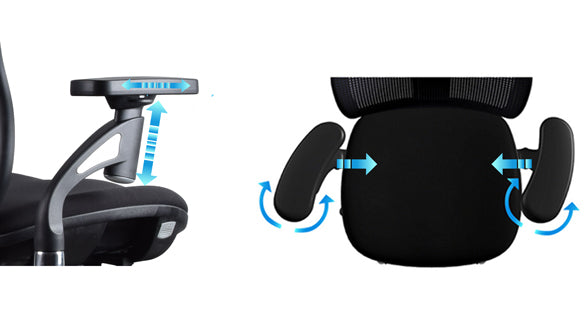 Accoudoirs 4D réglables de la chaise ergonomique VERTEX PREMIUM en mousse et maille
