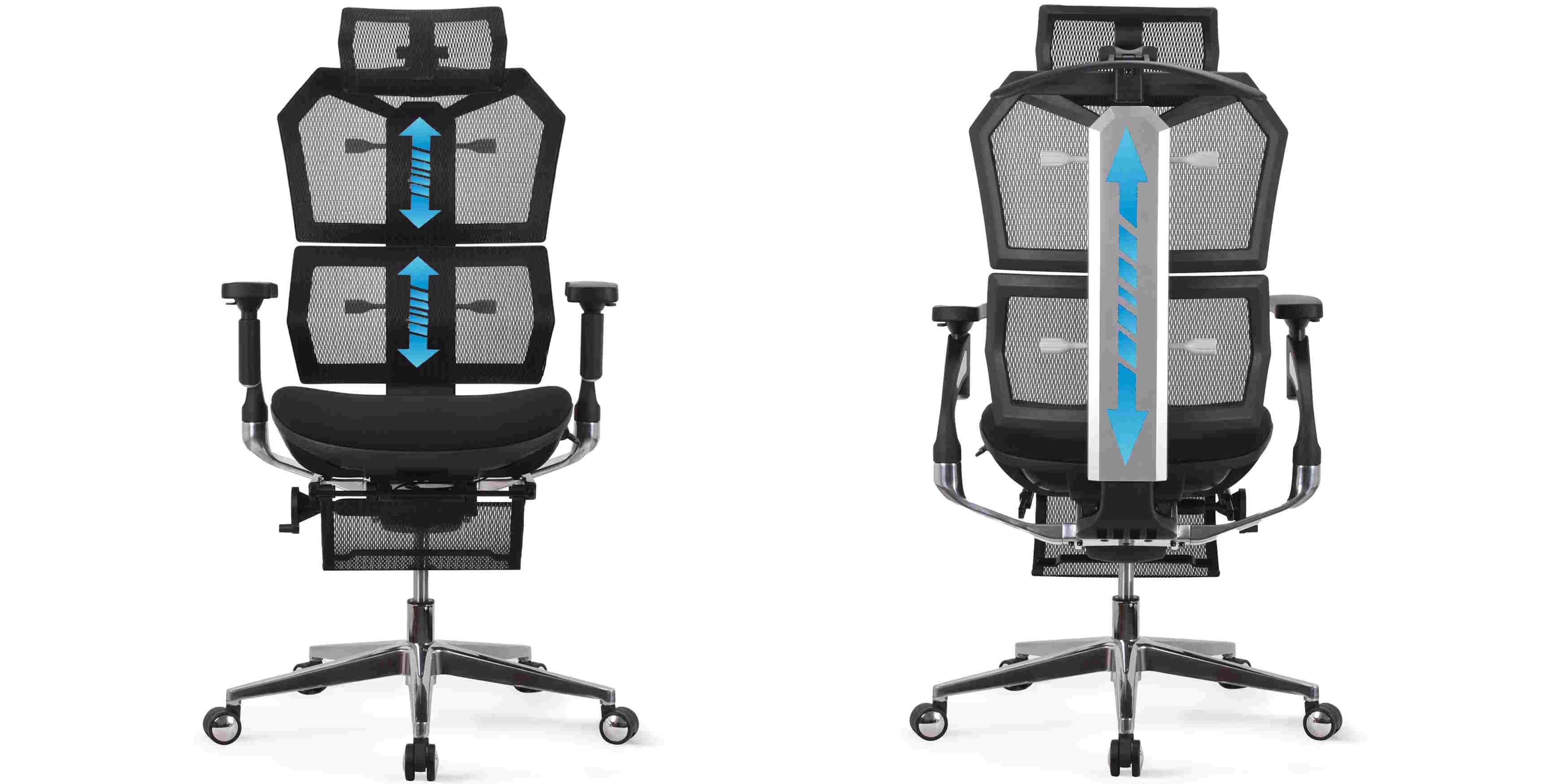 Dossier bi-modules réglable en hauteur de la chaise ergonomique VERTEX PREMIUM en mousse et maille