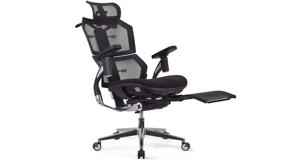 Mécanisme d'inclinaison synchrone jusqu'à 140 degrés de la chaise ergonomique VERTEX PREMIUM en mousse et maille