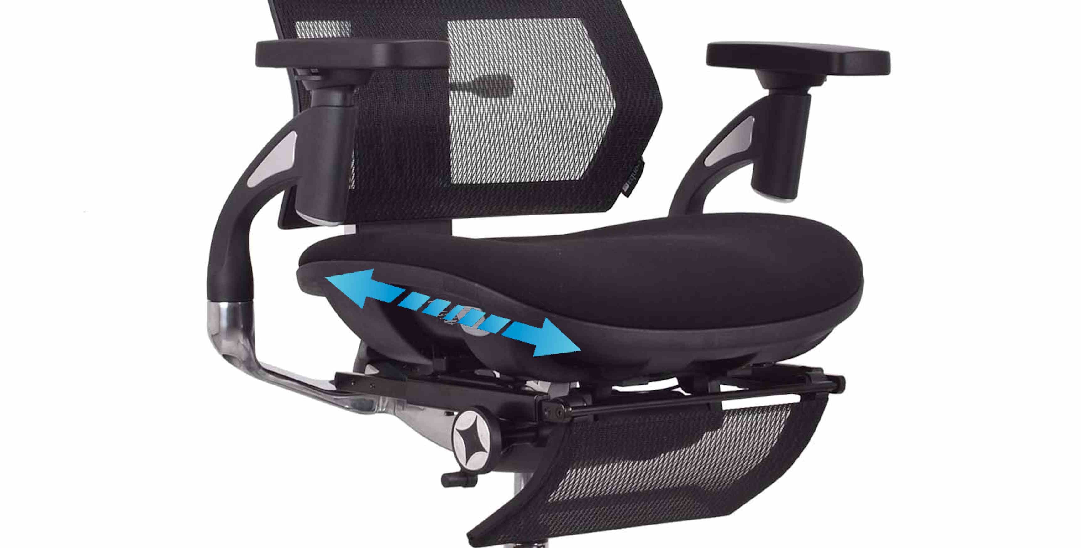 Réglage de la profondeur d'assise de la chaise ergonomique VERTEX PREMIUM en mousse et maille
