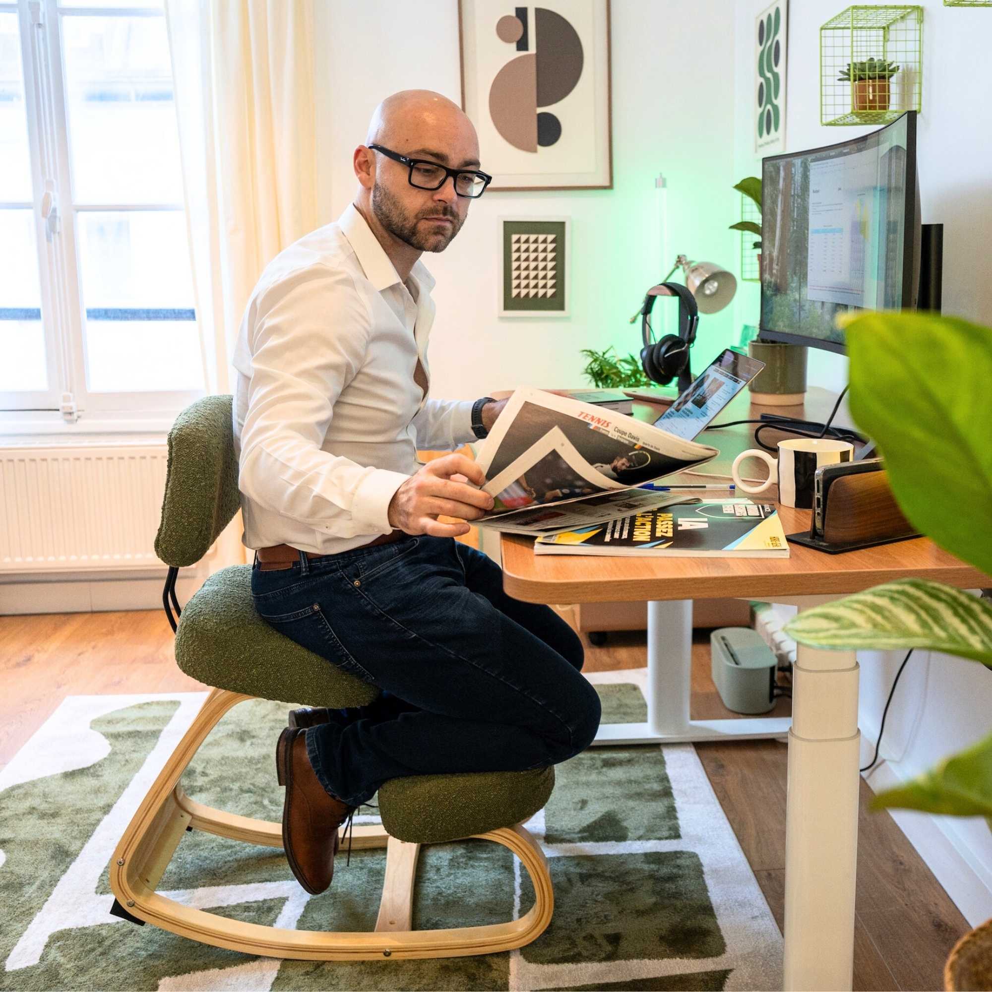 chaise ergonomique MOOVE bouclette verte KQUEO_ambiance