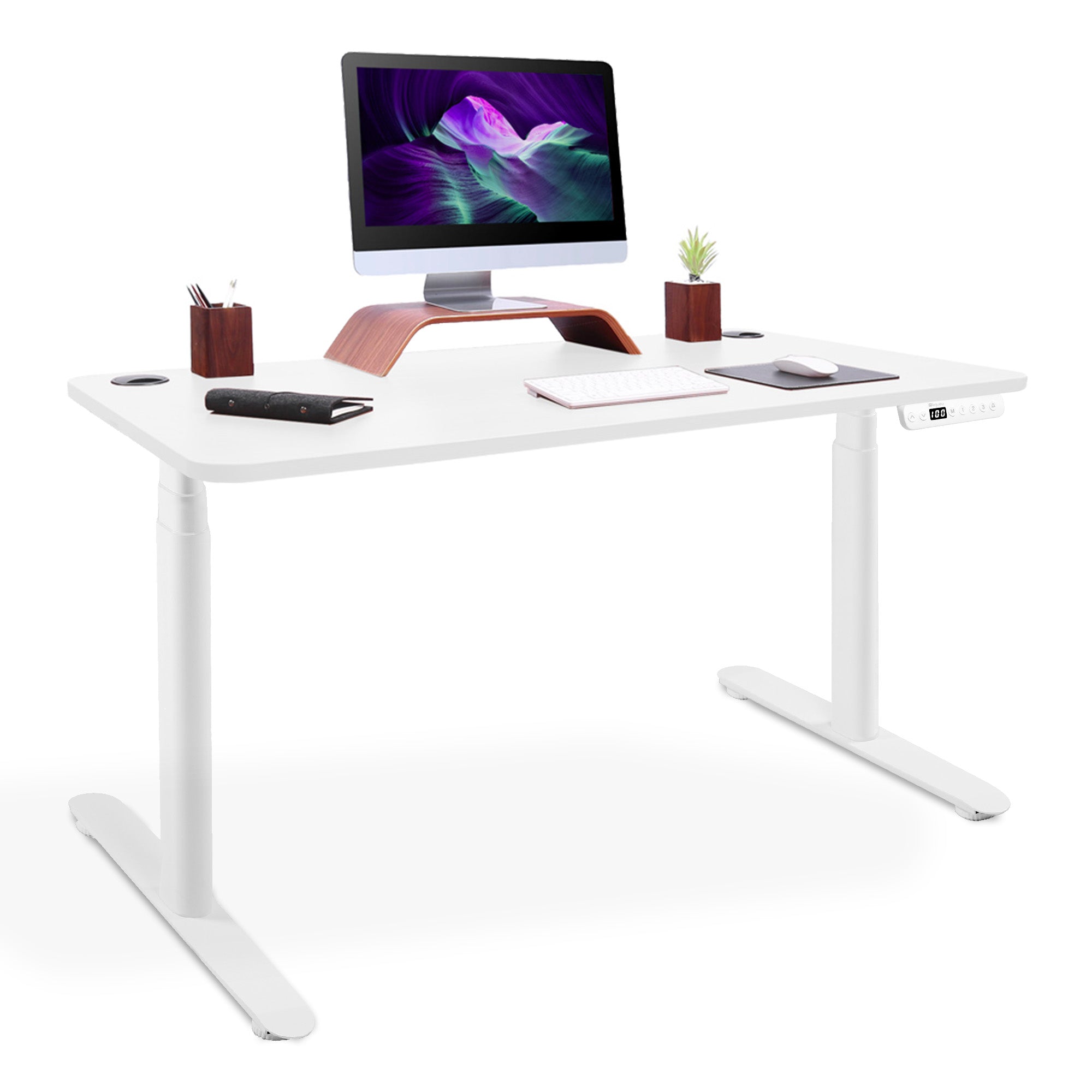 bureau assis debout pieds arrondis blanc 110x60cm