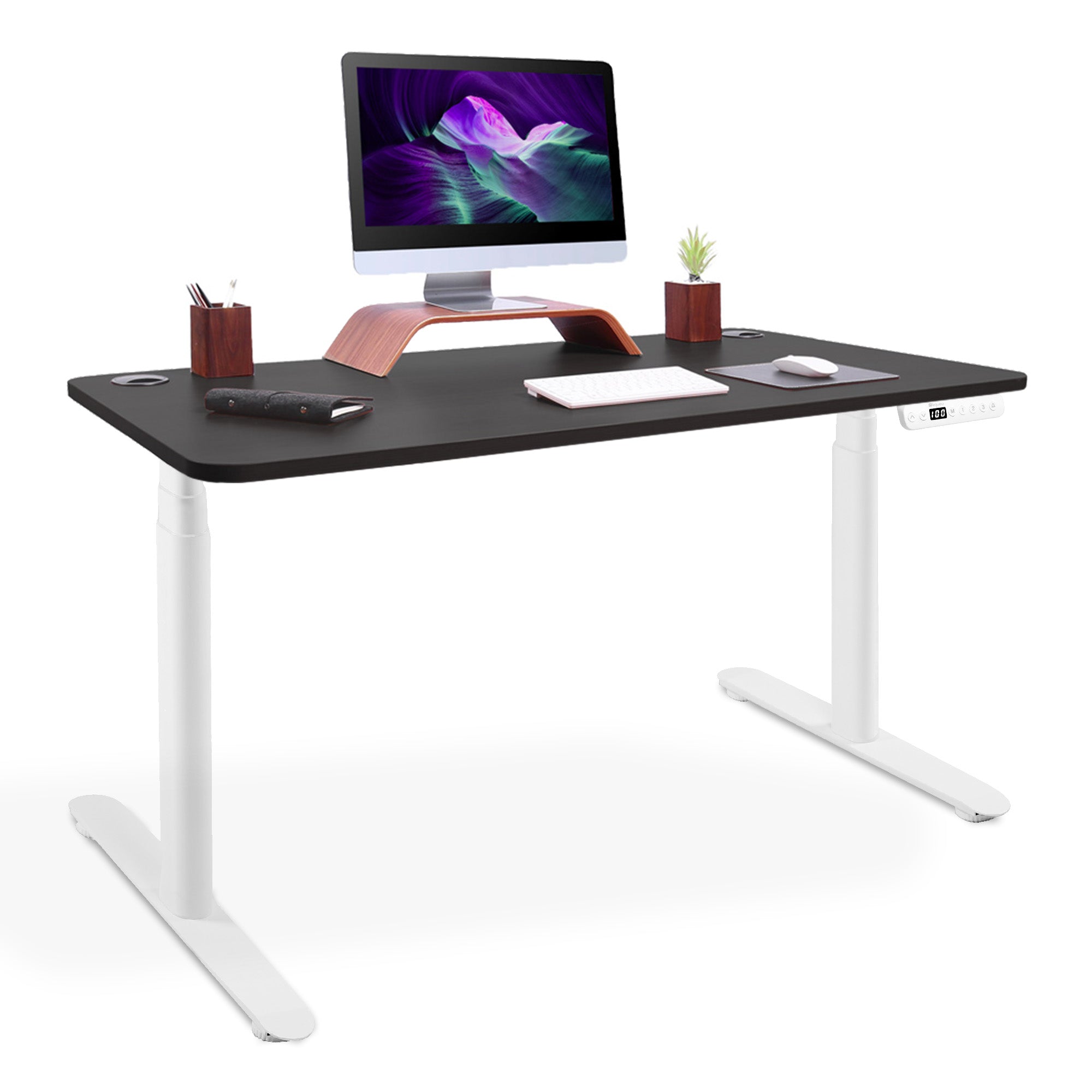 bureau assis debout pieds arrondis blanc-noir 120x80cm