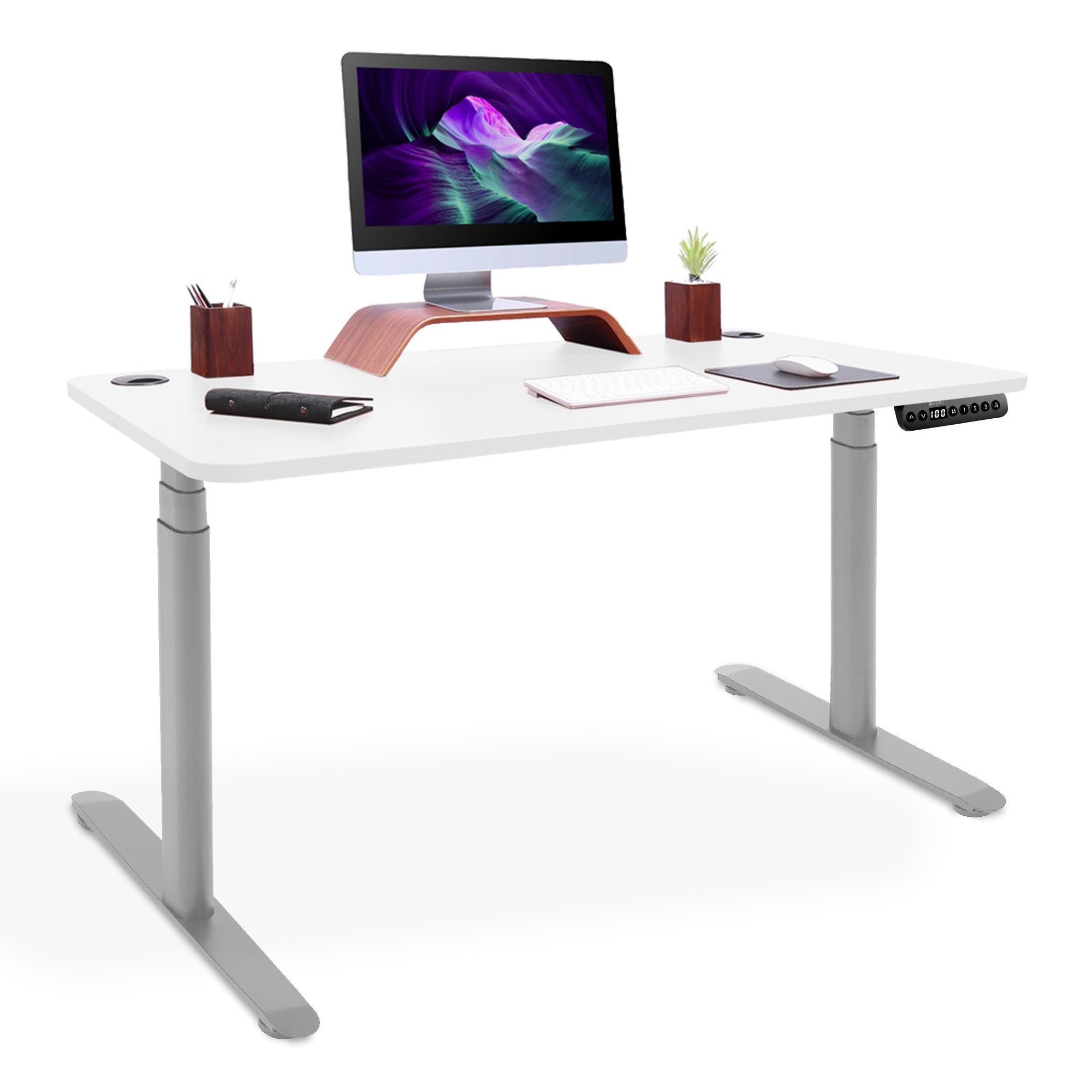 bureau assis debout pieds arrondis gris-blanc-1 160x80cm