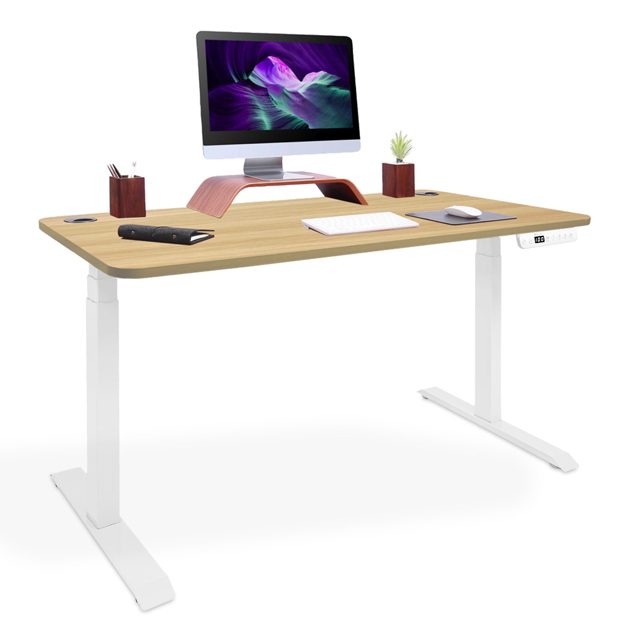 bureau debout 2 moteurs DYNAMIC 120 blanc chene blond