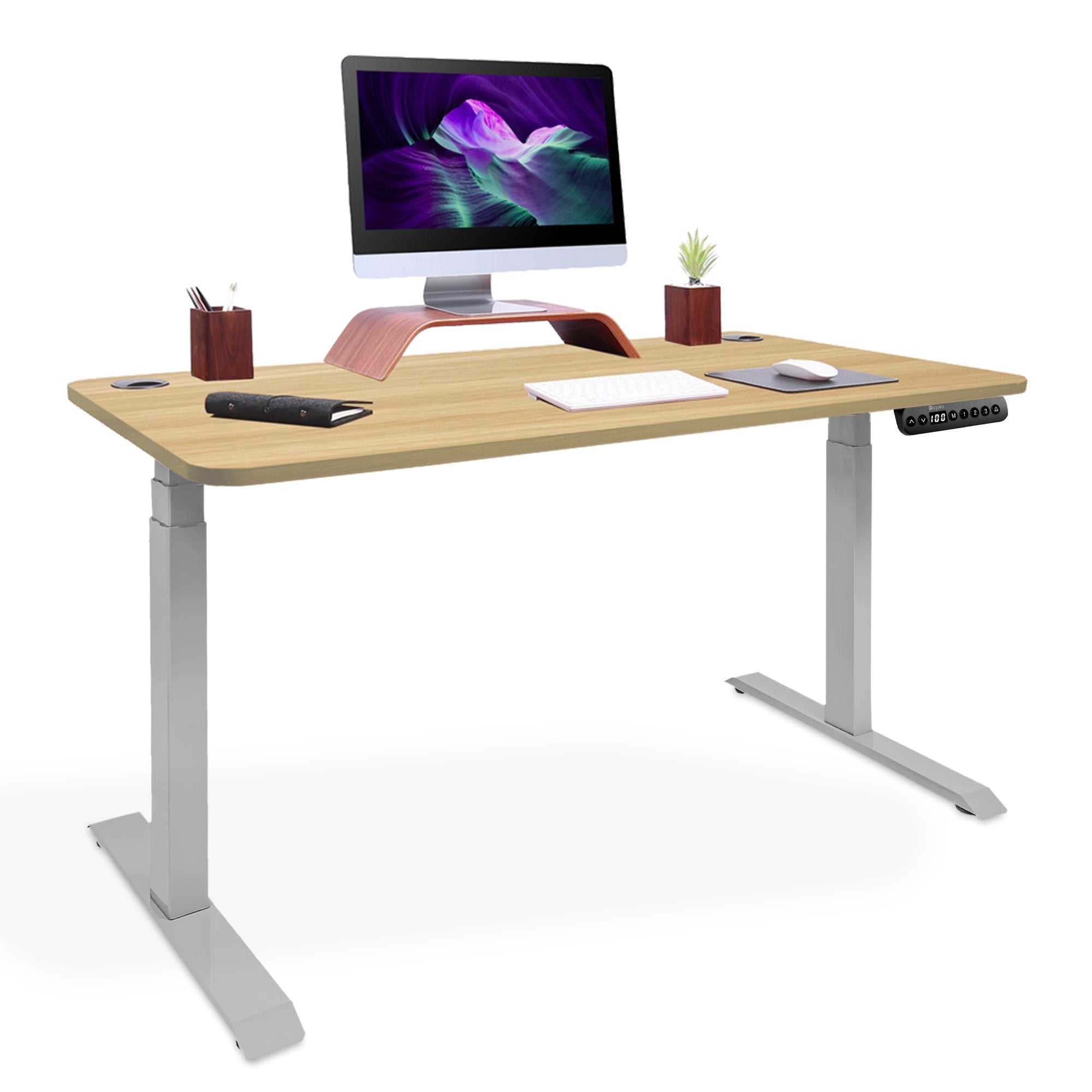 bureau debout 2 moteurs DYNAMIC 120 gris chene blond