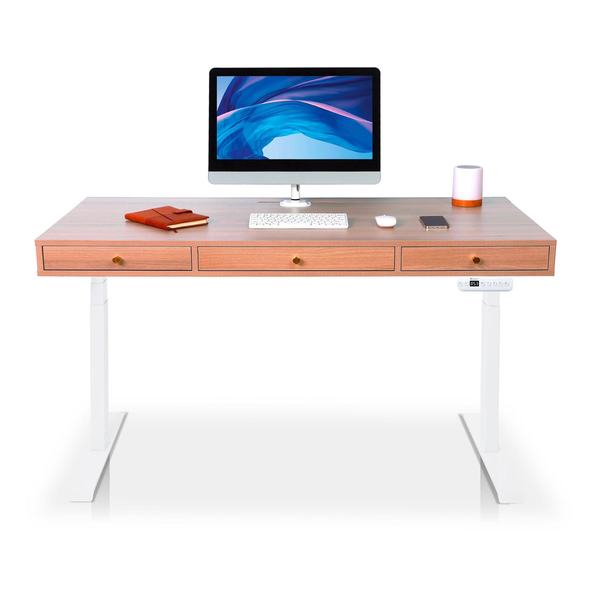 Bureau assis debout 3 tiroirs - SPACE DYNAMIC SQUARE 140x70 cm blanc-chene-naturel