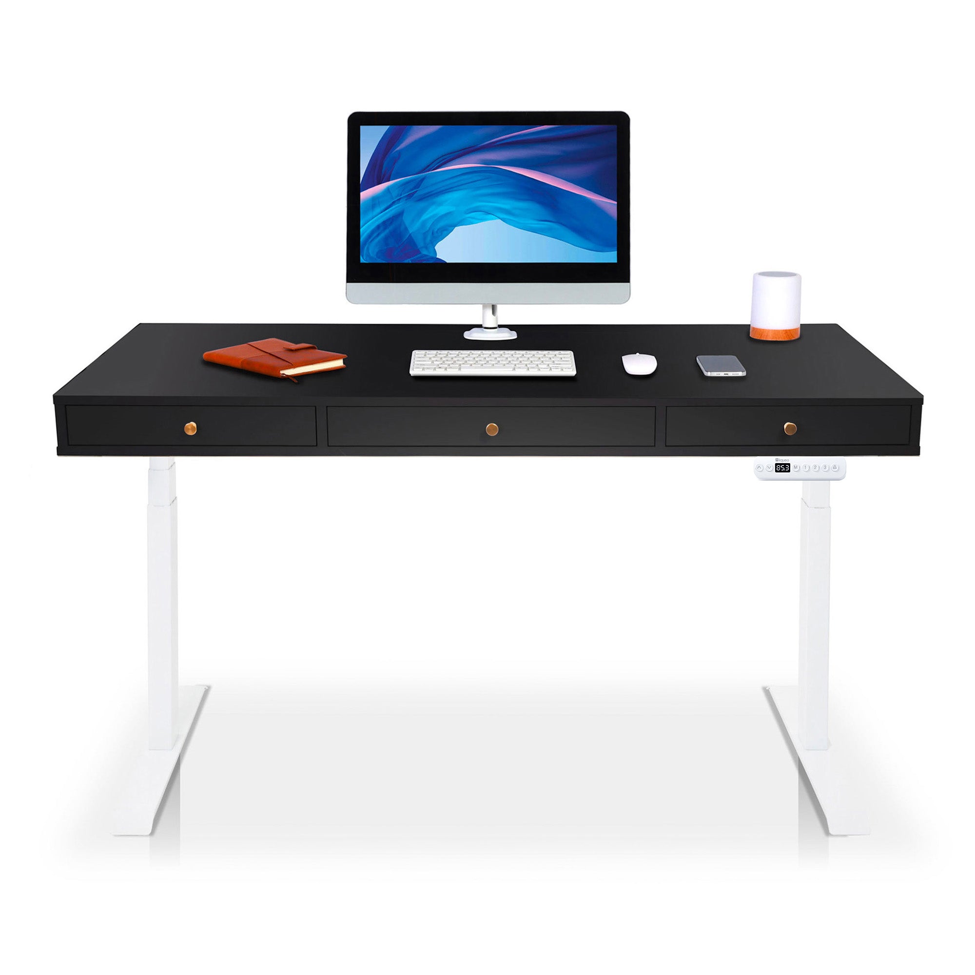 Bureau assis debout 3 tiroirs - SPACE DYNAMIC SQUARE 160x80 cm blanc-noir