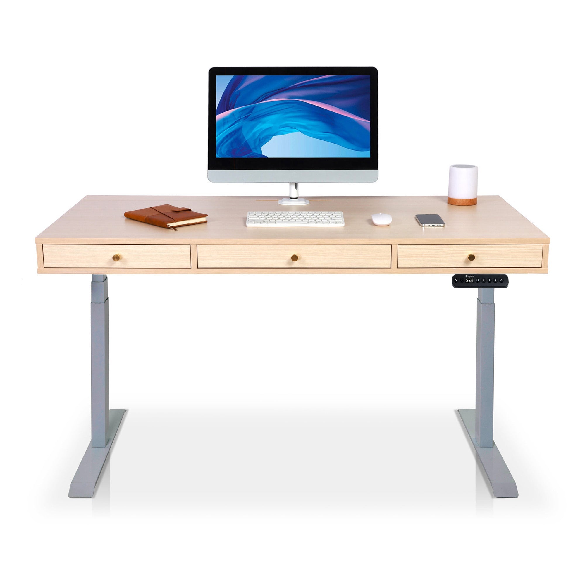 Bureau assis debout 3 tiroirs - SPACE DYNAMIC SQUARE 180x80 cm gris-chene-clair