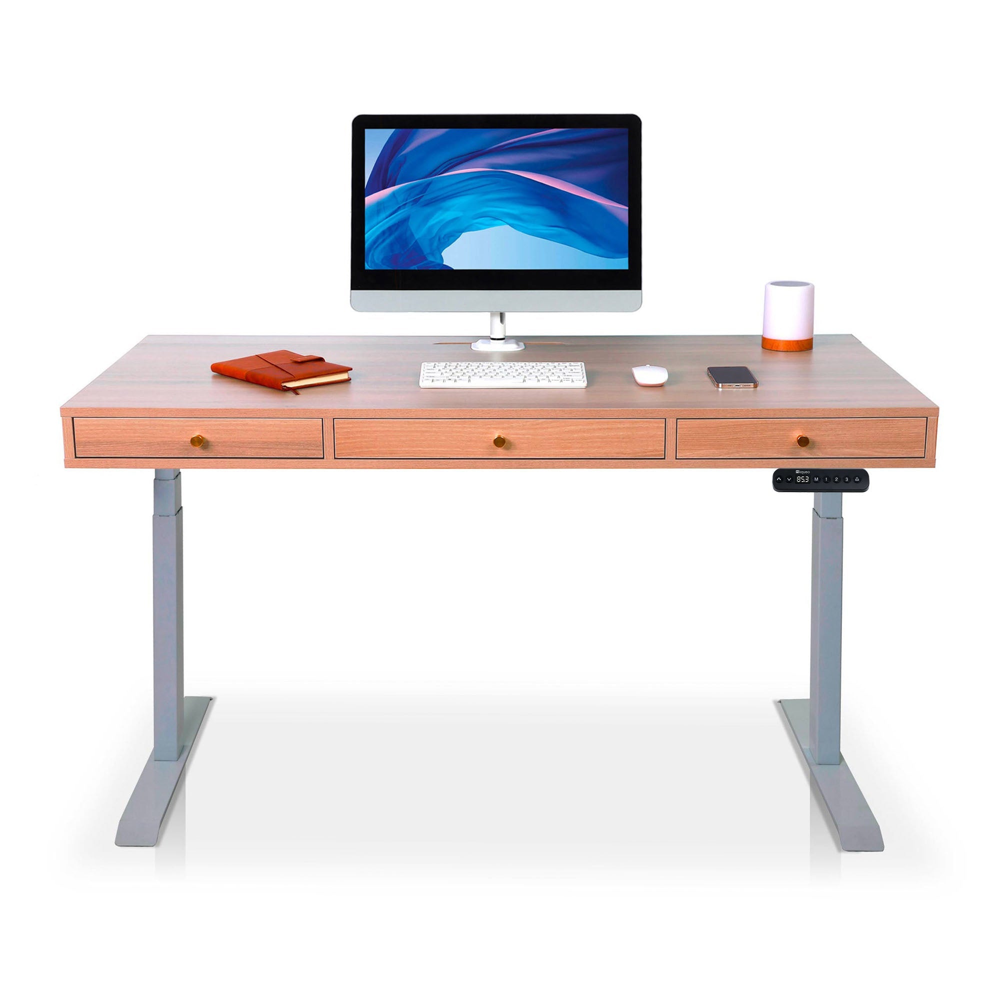 Bureau assis debout 3 tiroirs - SPACE DYNAMIC SQUARE 110x60 cm gris-chene-naturel