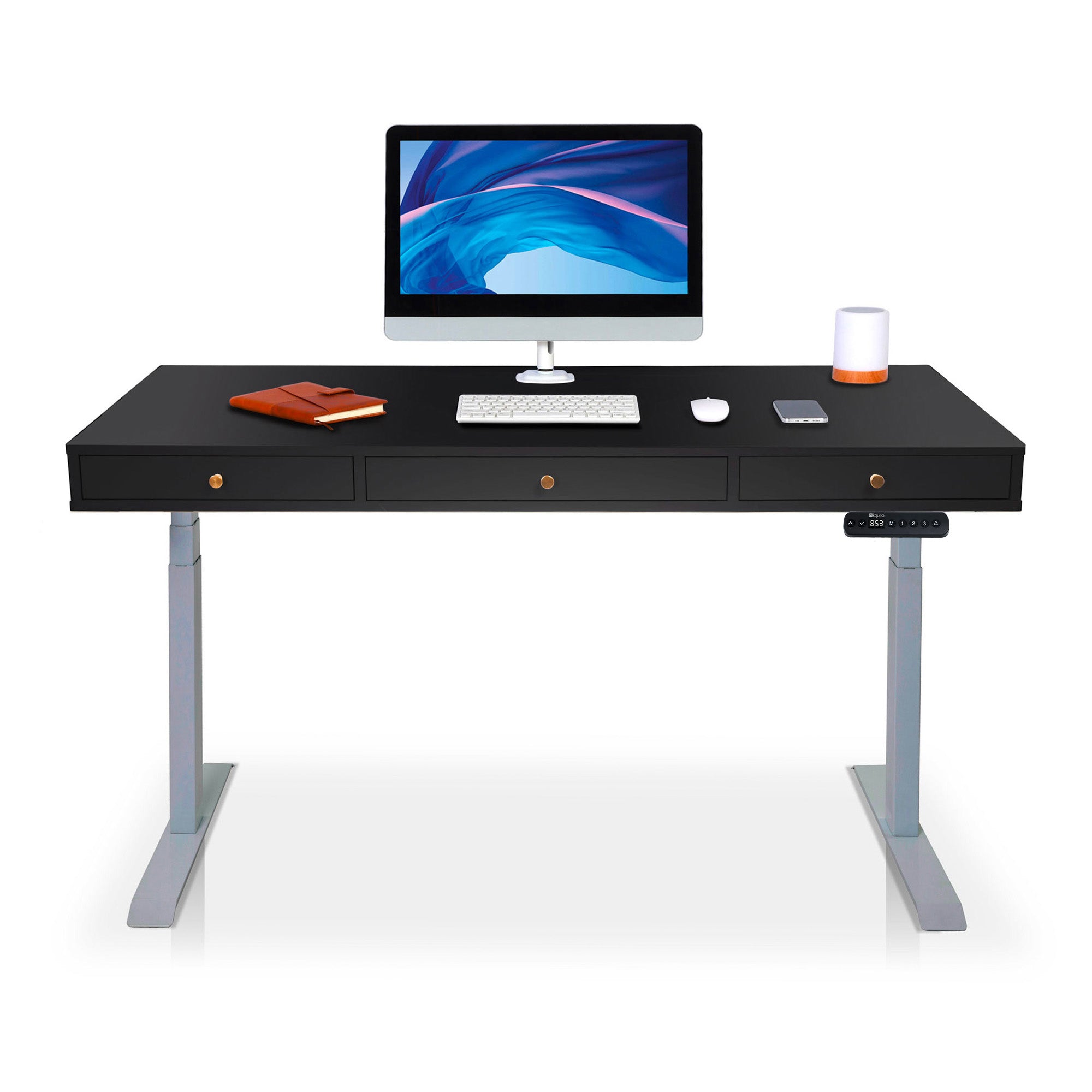 Bureau assis debout 3 tiroirs - SPACE DYNAMIC SQUARE 110x60 cm gris-noir