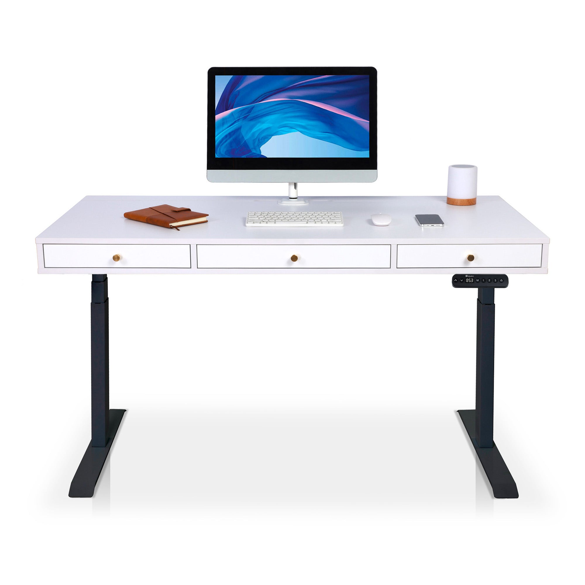 Bureau assis debout 3 tiroirs - SPACE DYNAMIC SQUARE 180x80 cm noir-blanc