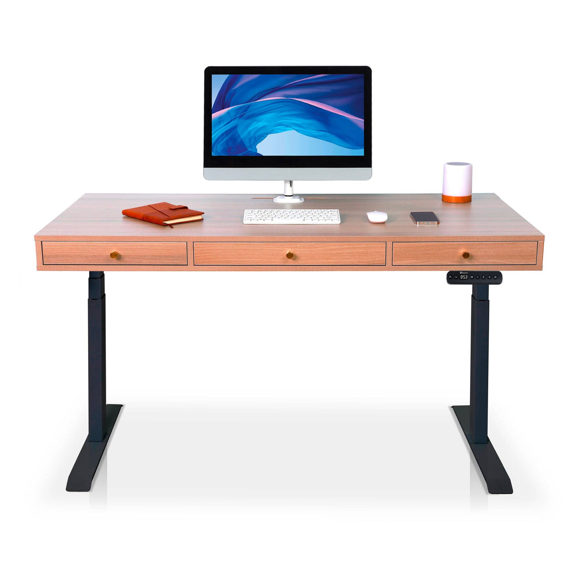 Bureau assis debout 3 tiroirs - SPACE DYNAMIC SQUARE 160x80 cm noir-chene-naturel